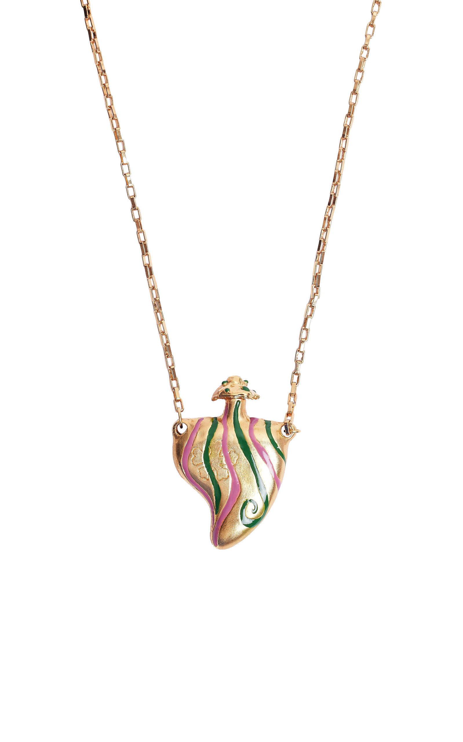 Sara Y Flora Green Midi Perfumero Necklace In Gold