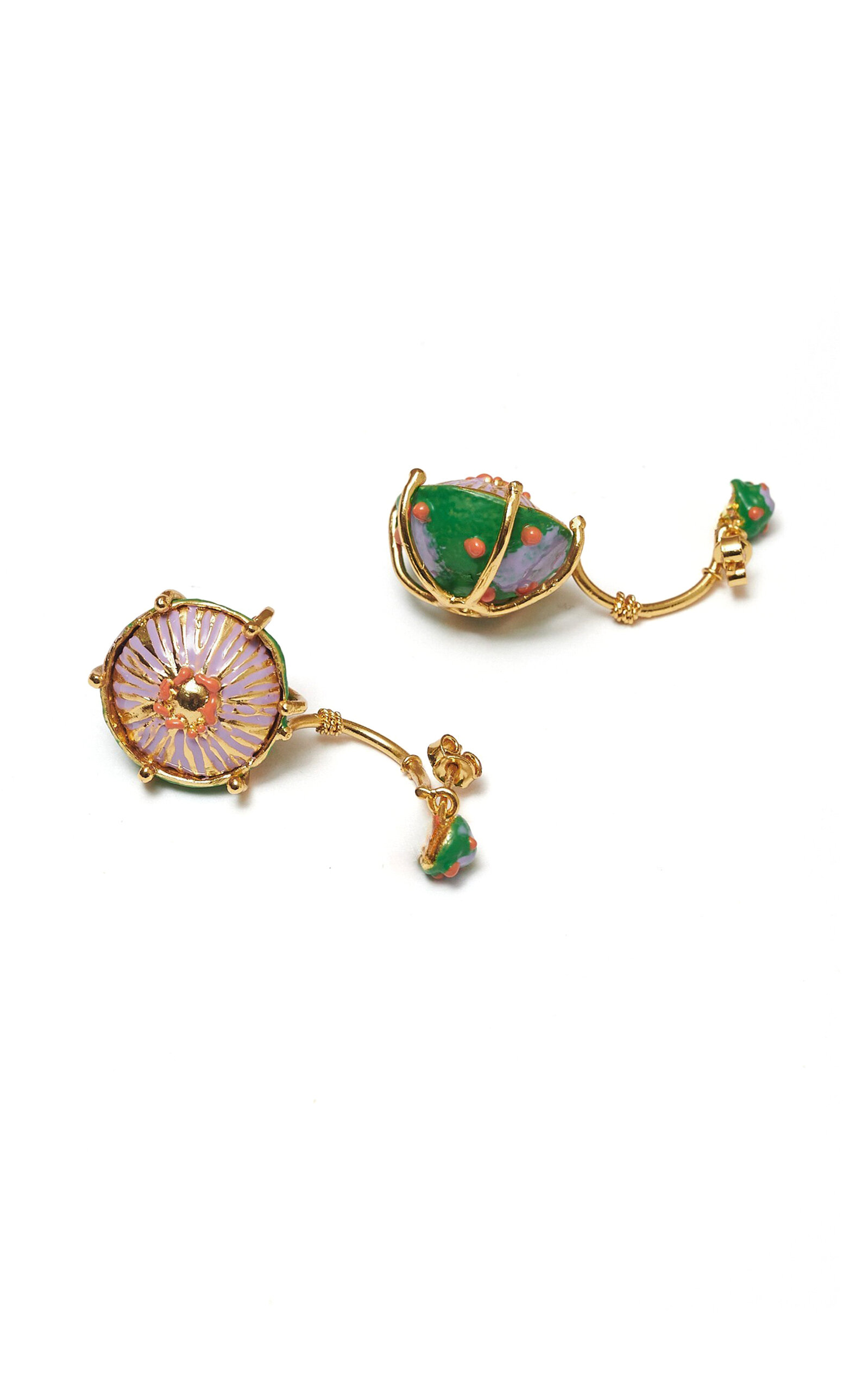 Sara Y Flora Green Maxi Sombrerito Earrings In Gold