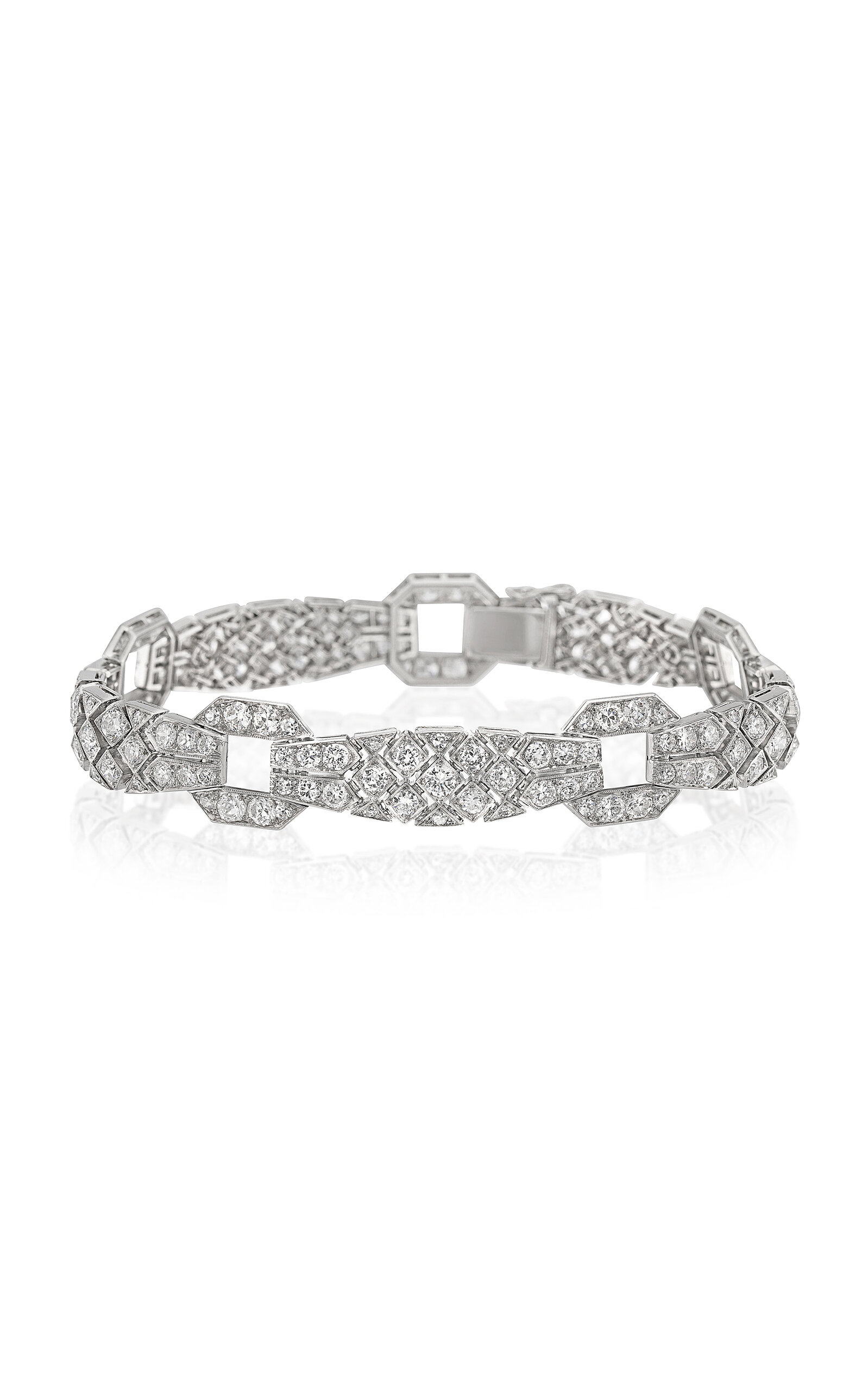 Lauren Deyoung Jewelry Janesich Platinum And Diamond Art Deco Bracelet In Silver