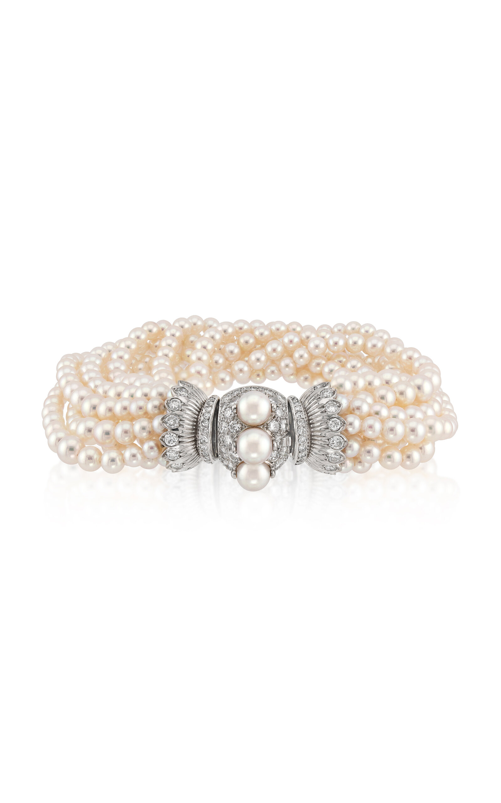 Lauren Deyoung Jewelry Rene Boivin Platinum; Pearl And Diamond Torsade Bracelet In White