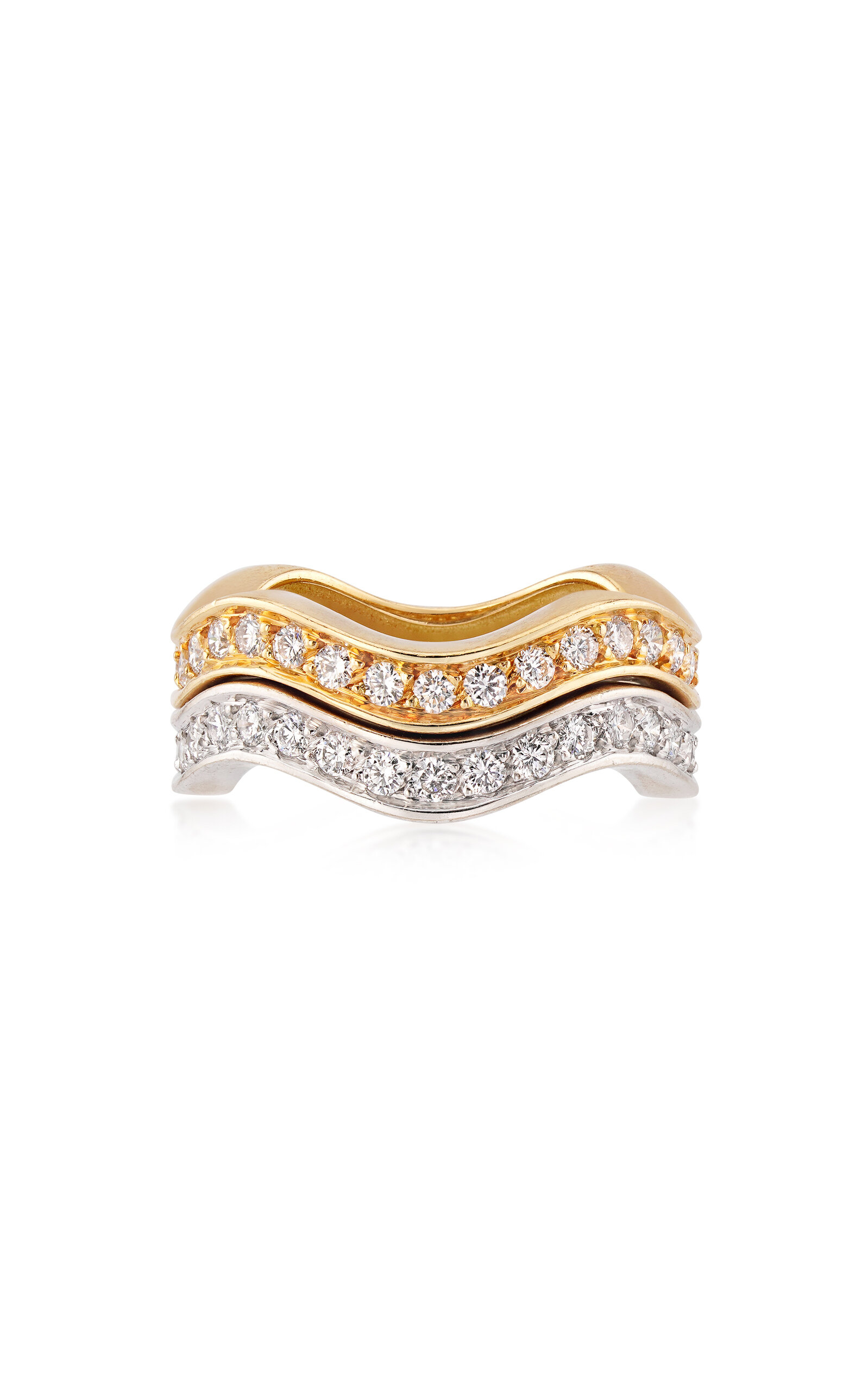 Lauren Deyoung Jewelry Cartier Pair Of 18kt White And Yellow Gold "neptune" Stackable Wave Rings