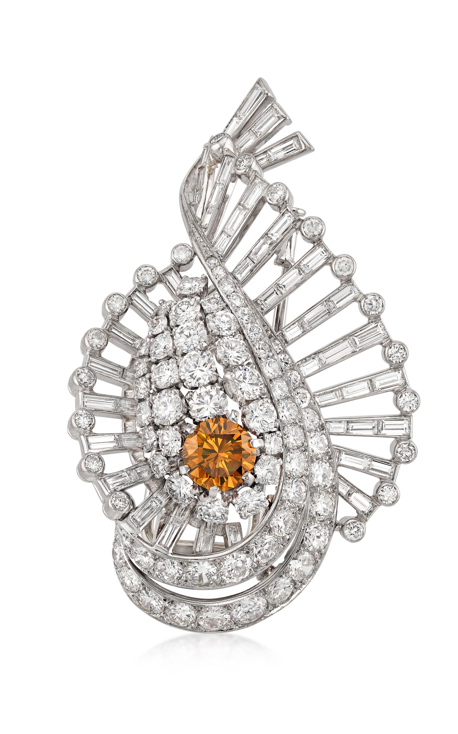 Lauren Deyoung Jewelry Mellerio Platinum; Colored Diamond; And White Diamond Brooch In Silver