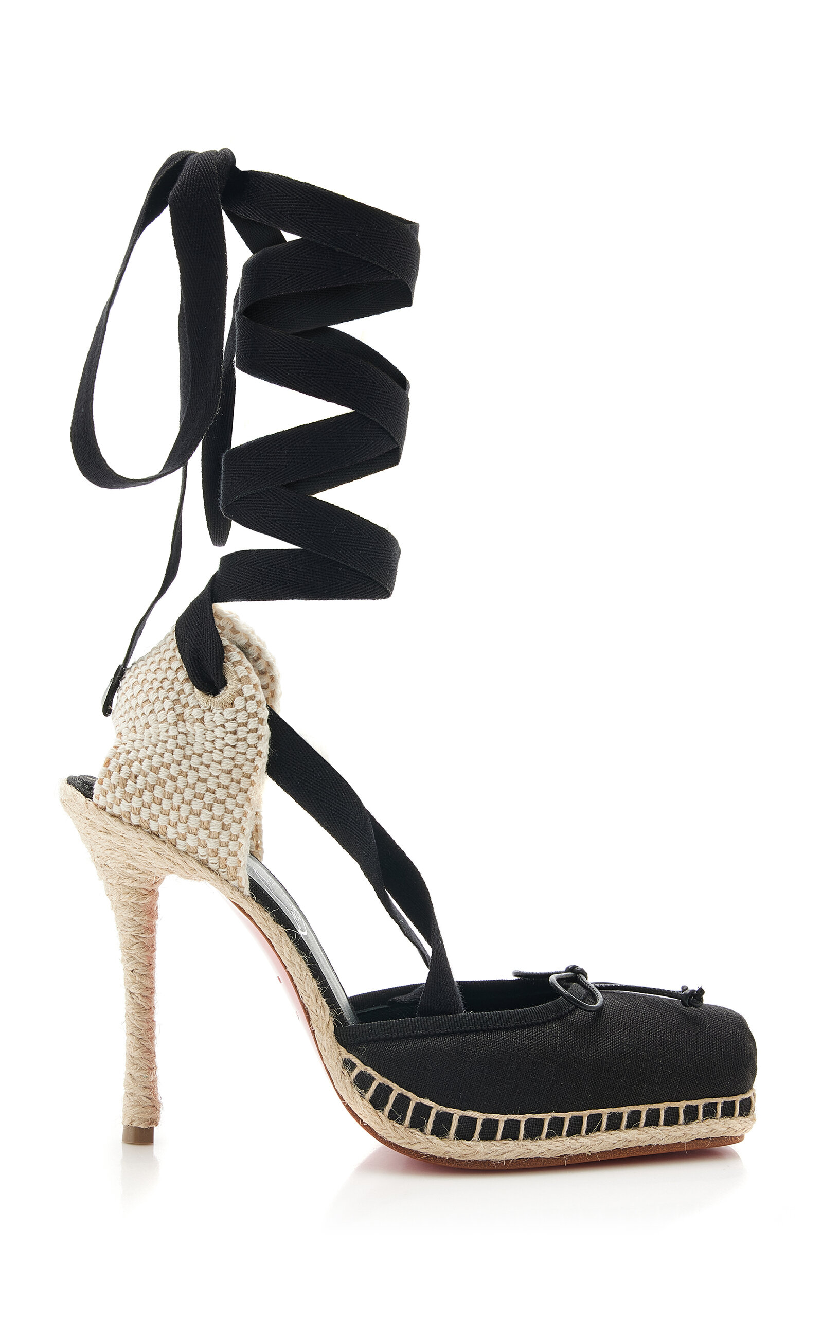Christian Louboutin Cassiadrilla 100mm Linen Espadrille Pumps In Black