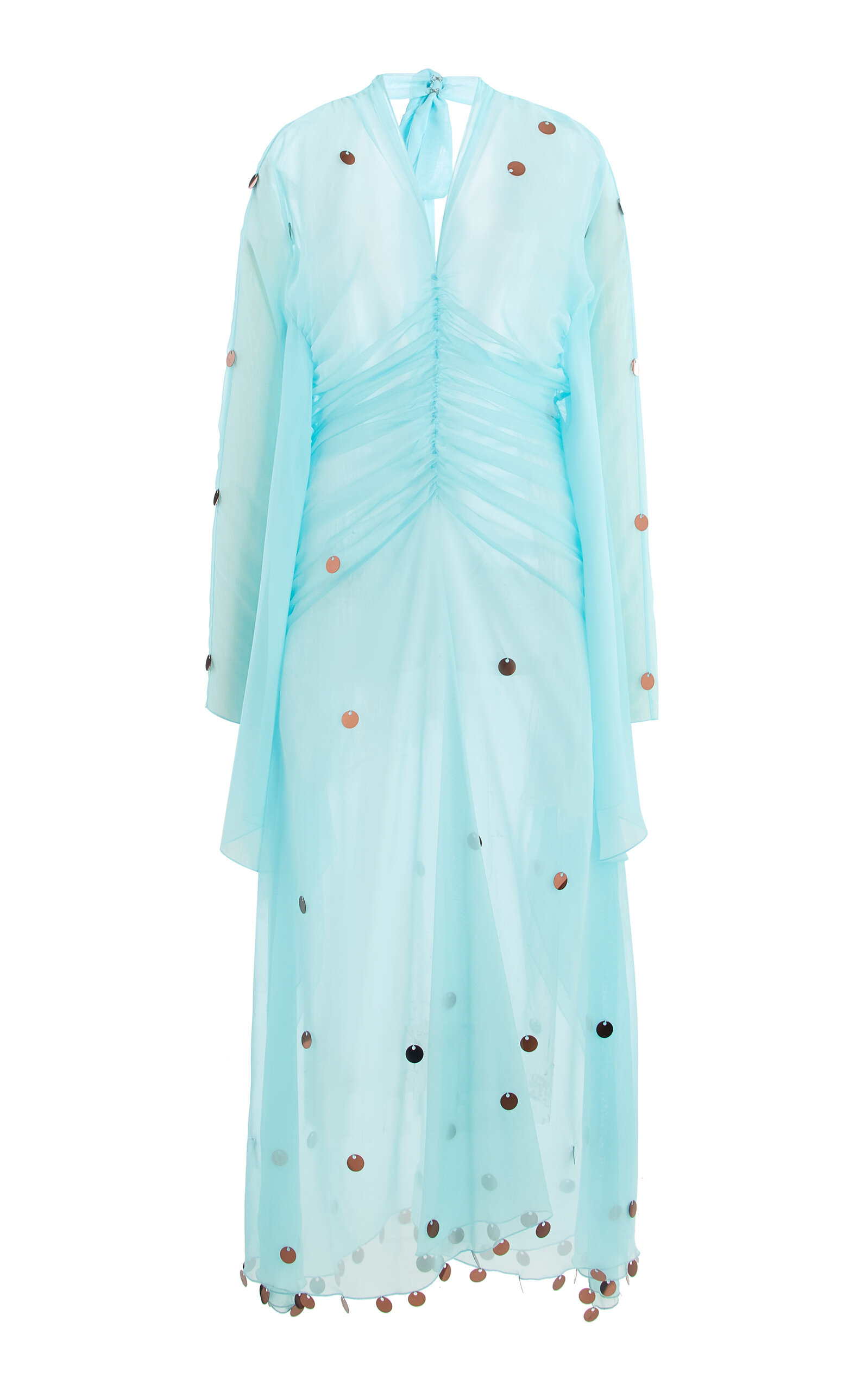 Siedres Siedrés Exclusive La Isla Ruched Sequined Chiffon Maxi Dress In Blue