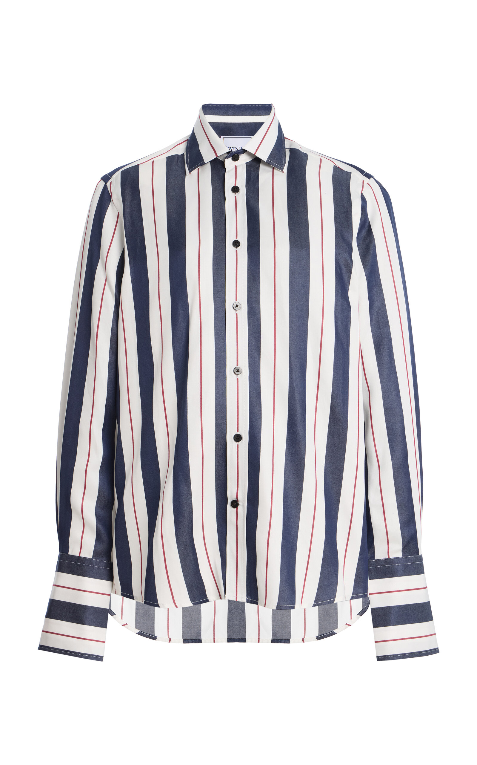 With Nothing Underneath - Exclusive The Boyfriend Exaggerated-Cuff Striped Shirt - Navy - UK 12 - Moda Operandi
