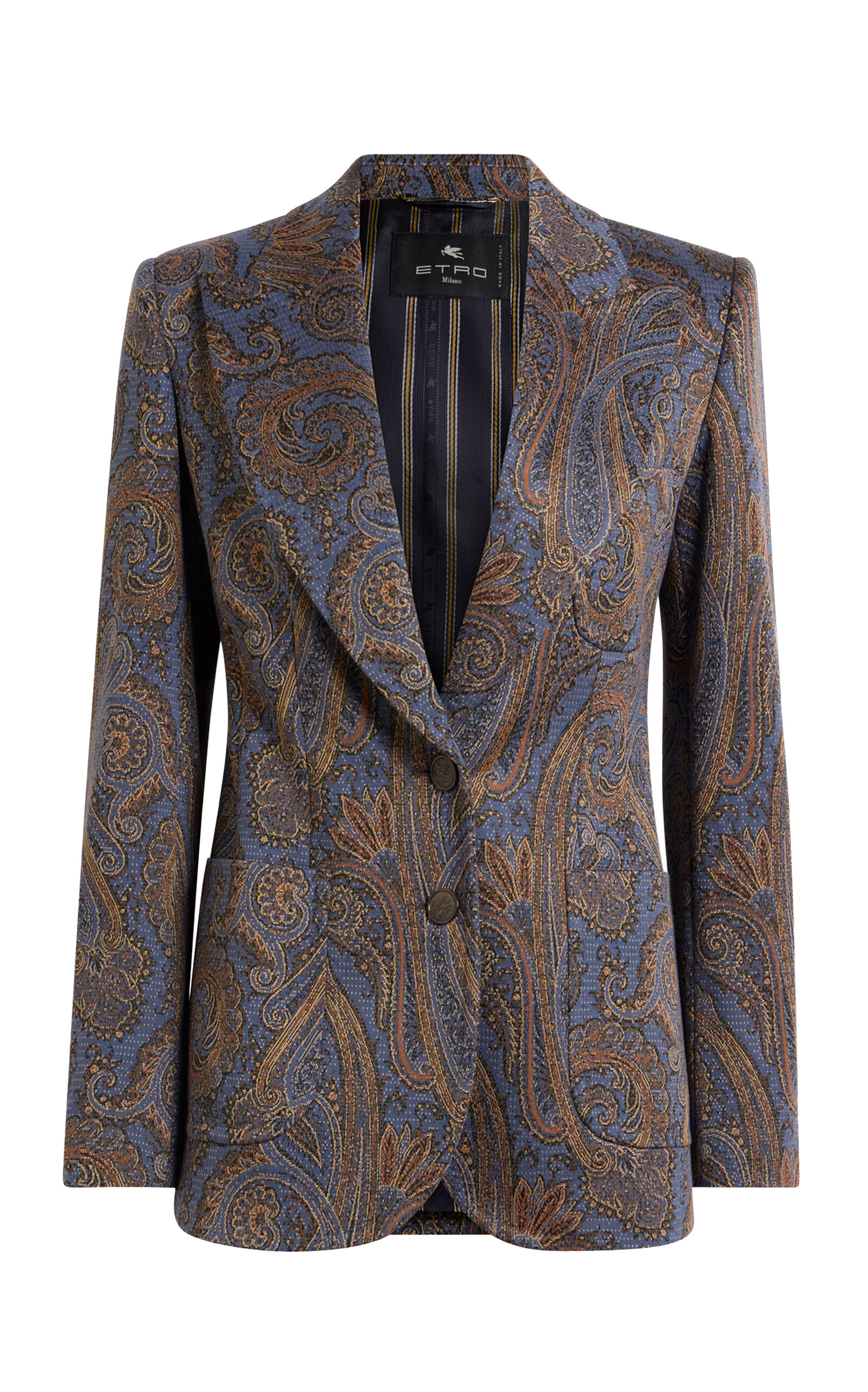 Etro Printed Cotton-blend Blazer In Blue