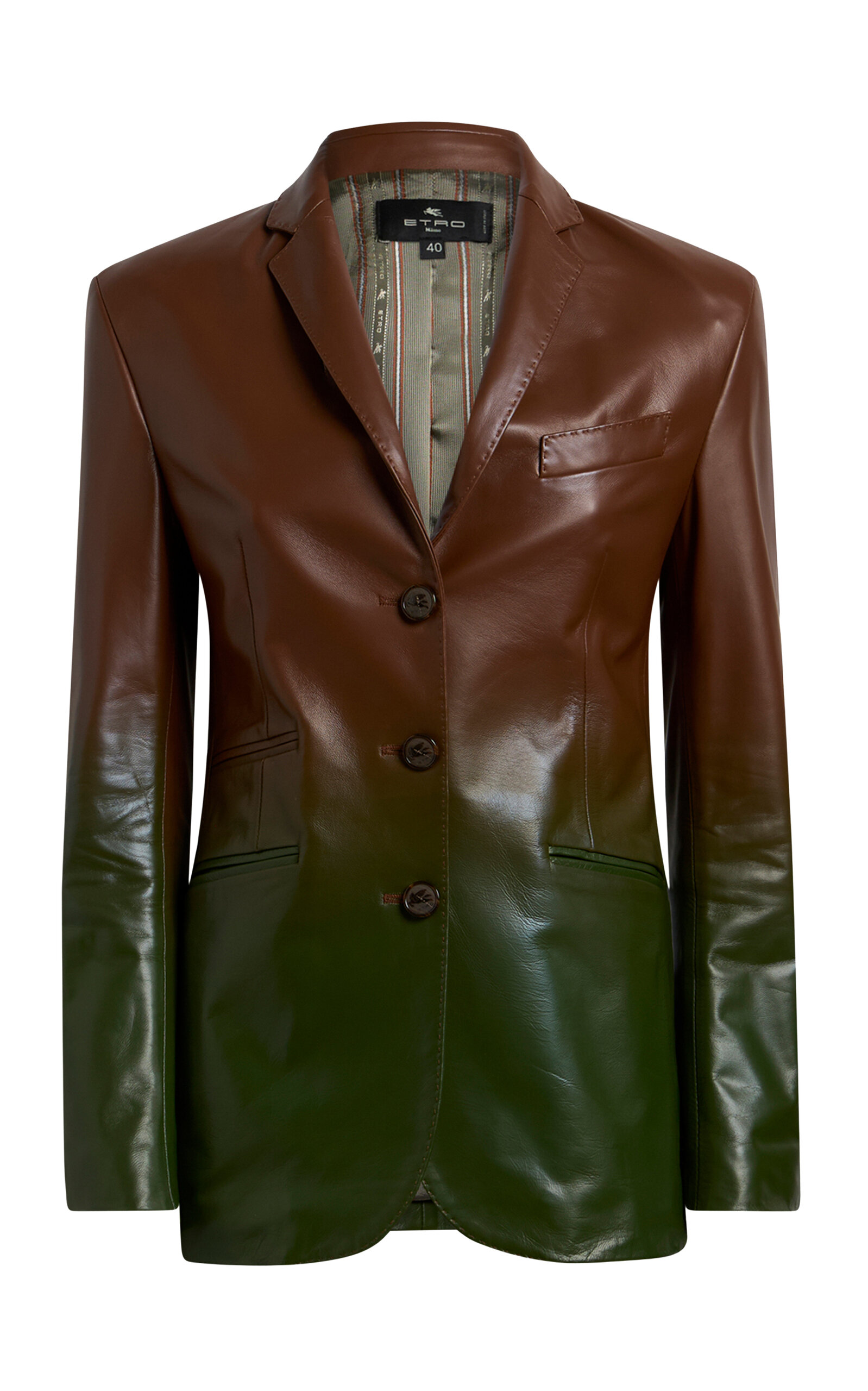 Etro Ombré Leather Blazer In Green