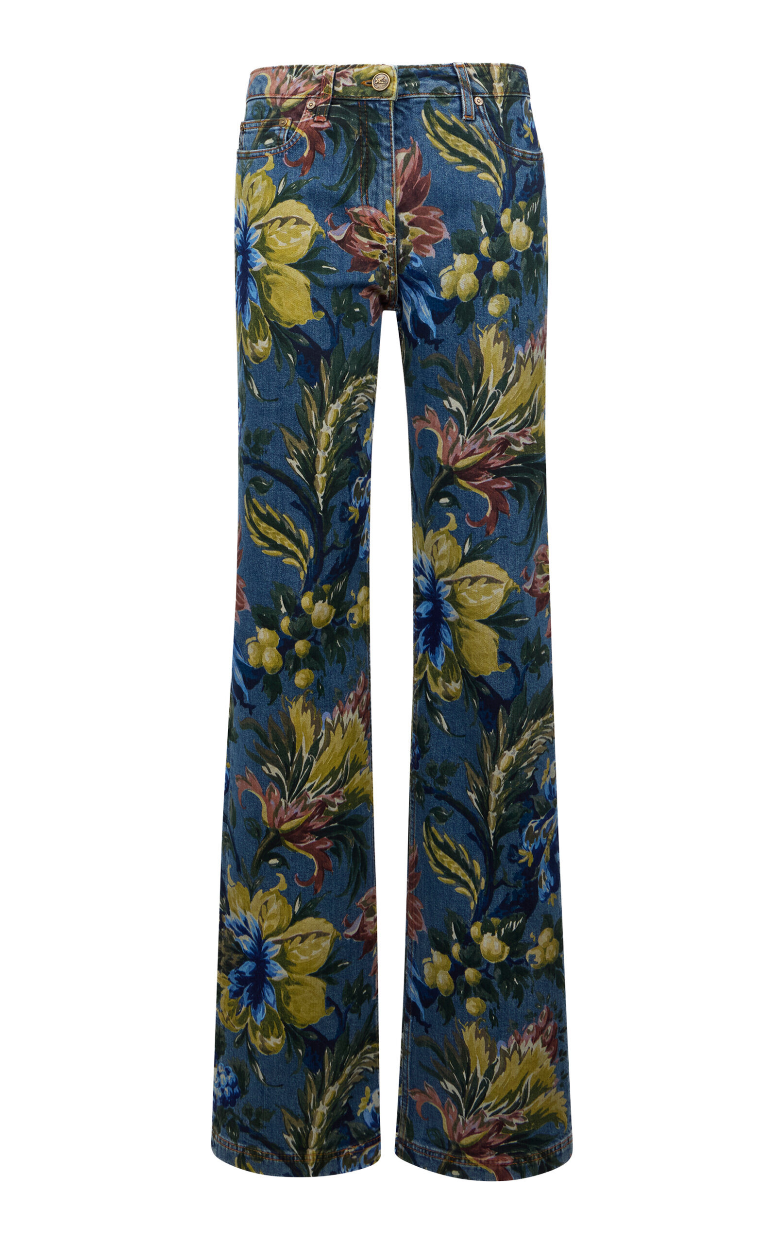 Etro Floral Denim Straight-leg Jeans In Blue