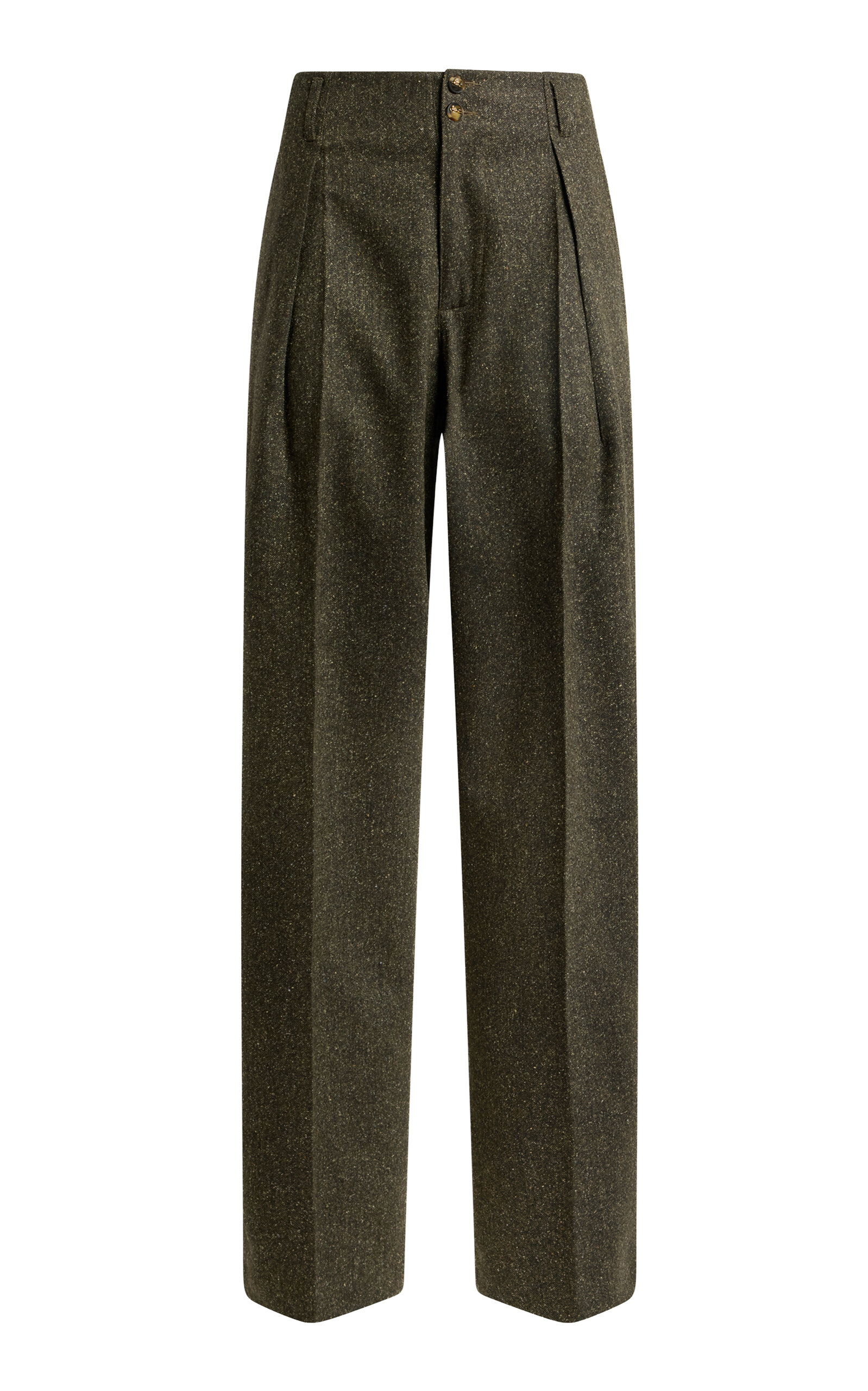 Etro Mid-rise Wool-blend Straight-leg Pants In Green