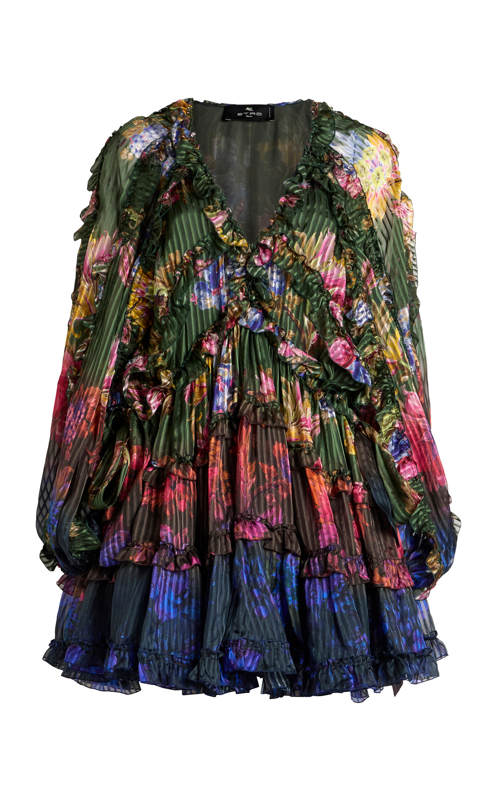 Etro Printed Silk Mini Dress In Blue