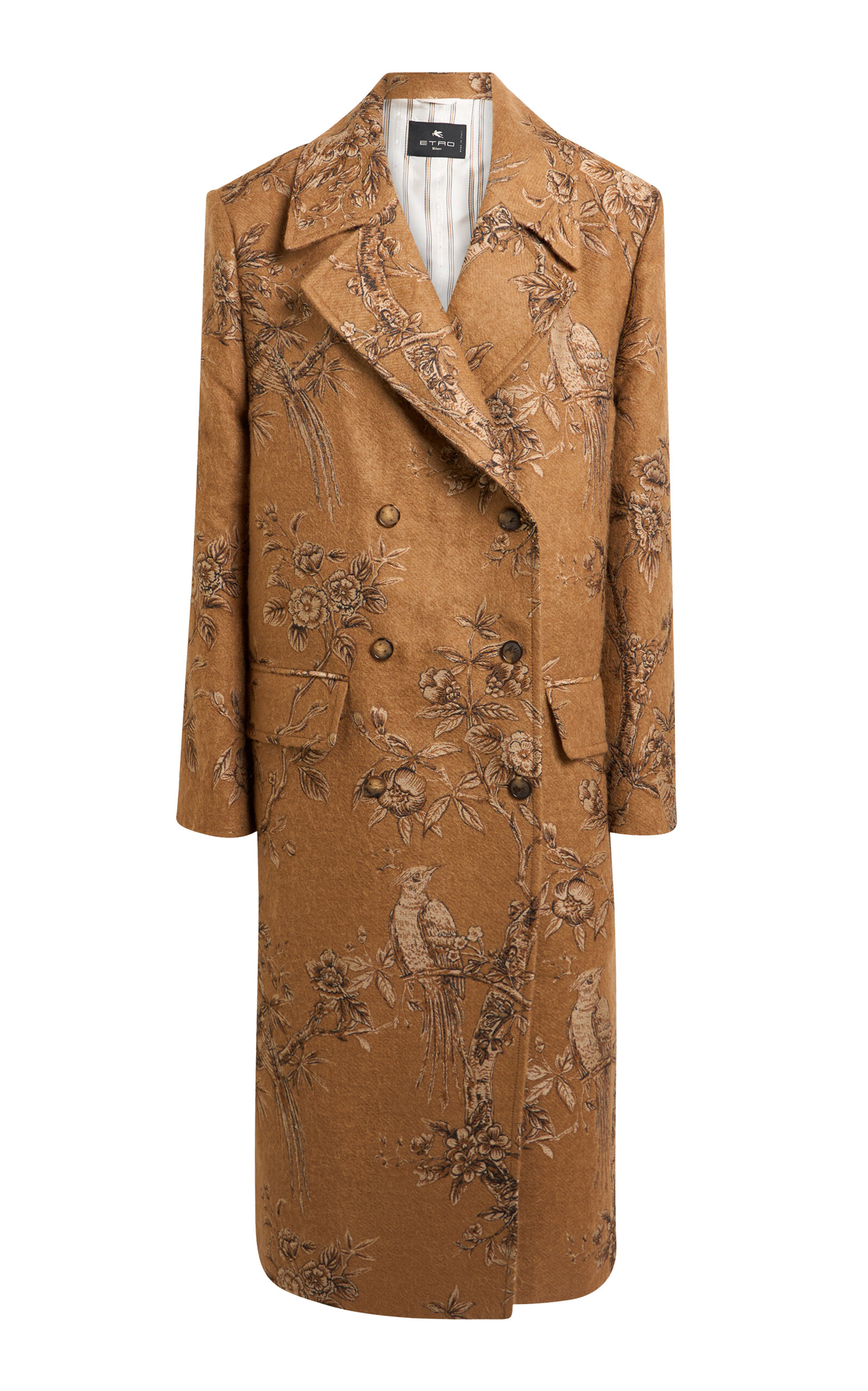 Etro Printed Double-breasted Coat In Neutral