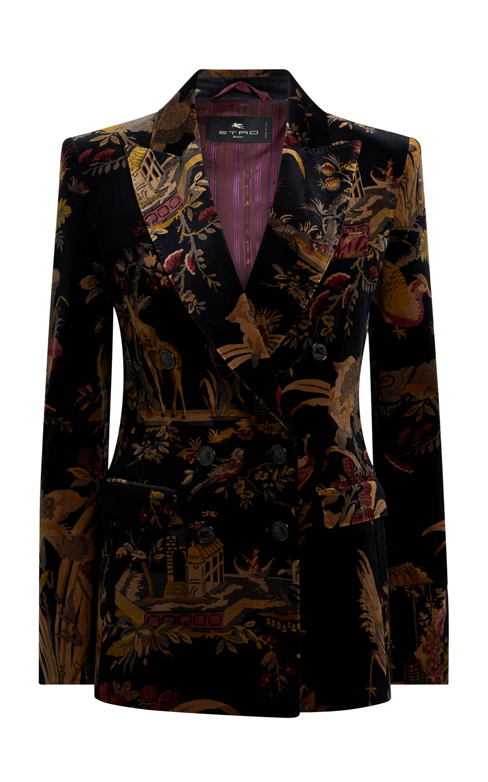 Etro Double-breasted Velvet Jacket In Multi