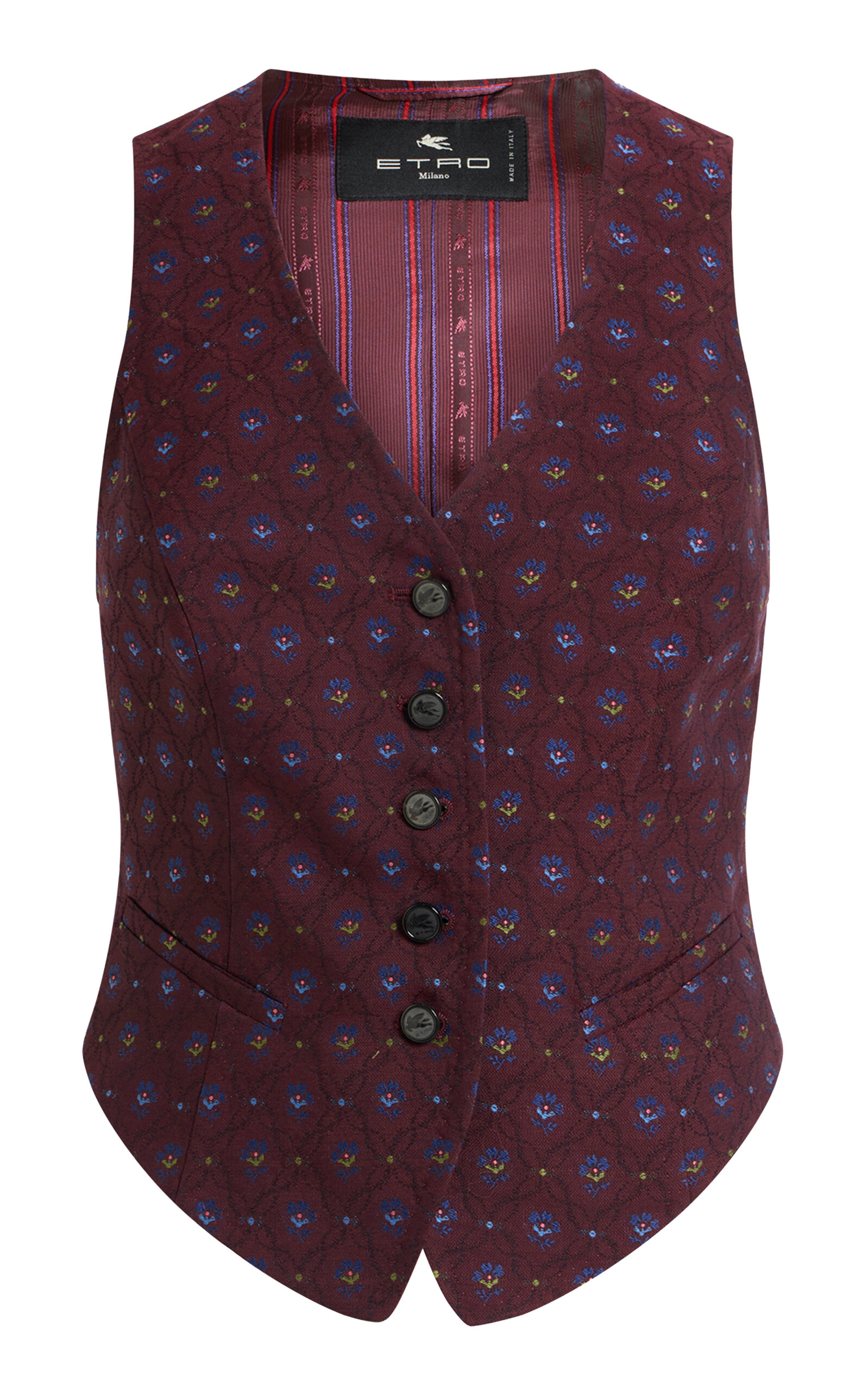 Etro V-neck Wool-cotton Vest In Burgundy