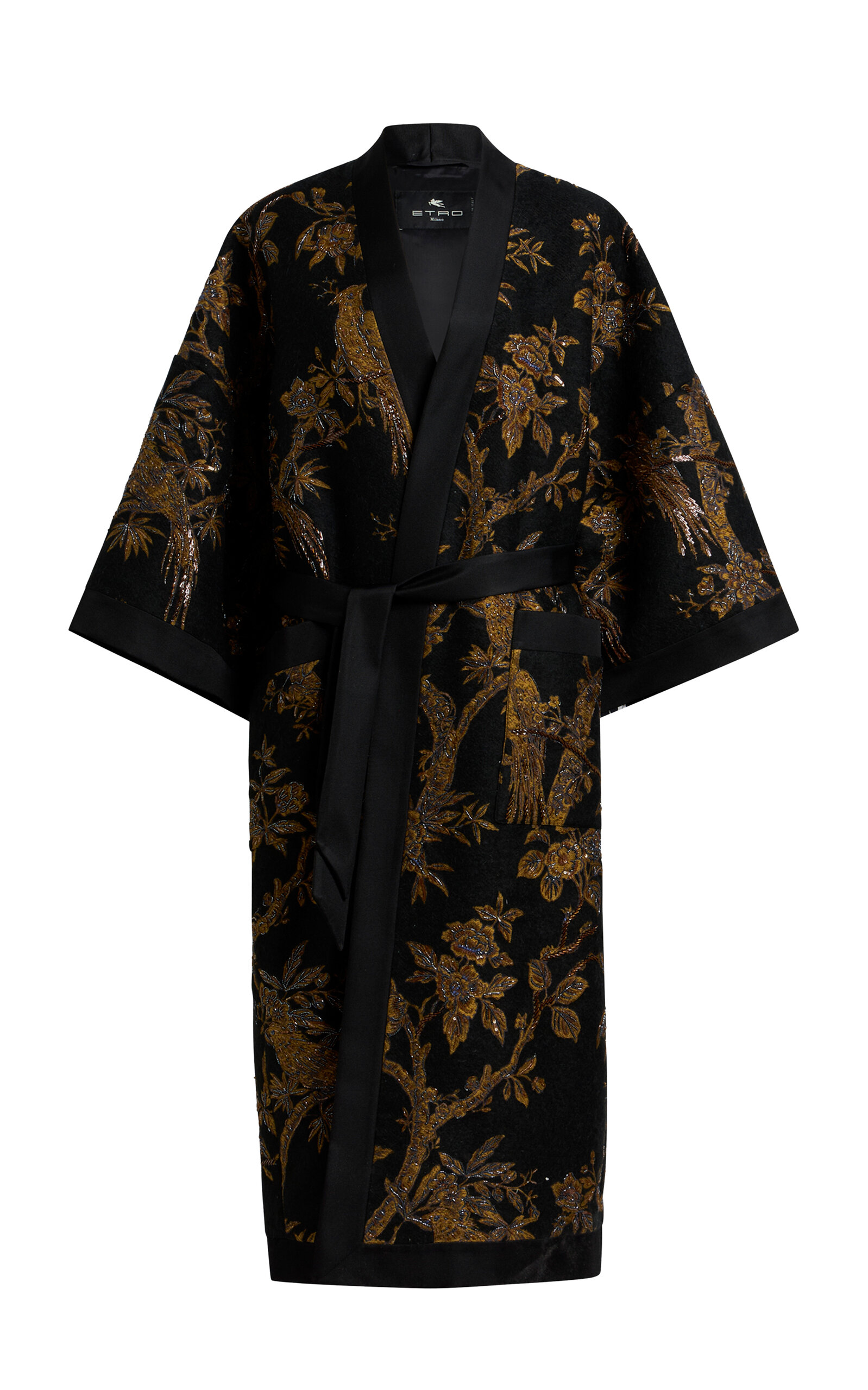 Etro Embroidered Beaded Coat In Black