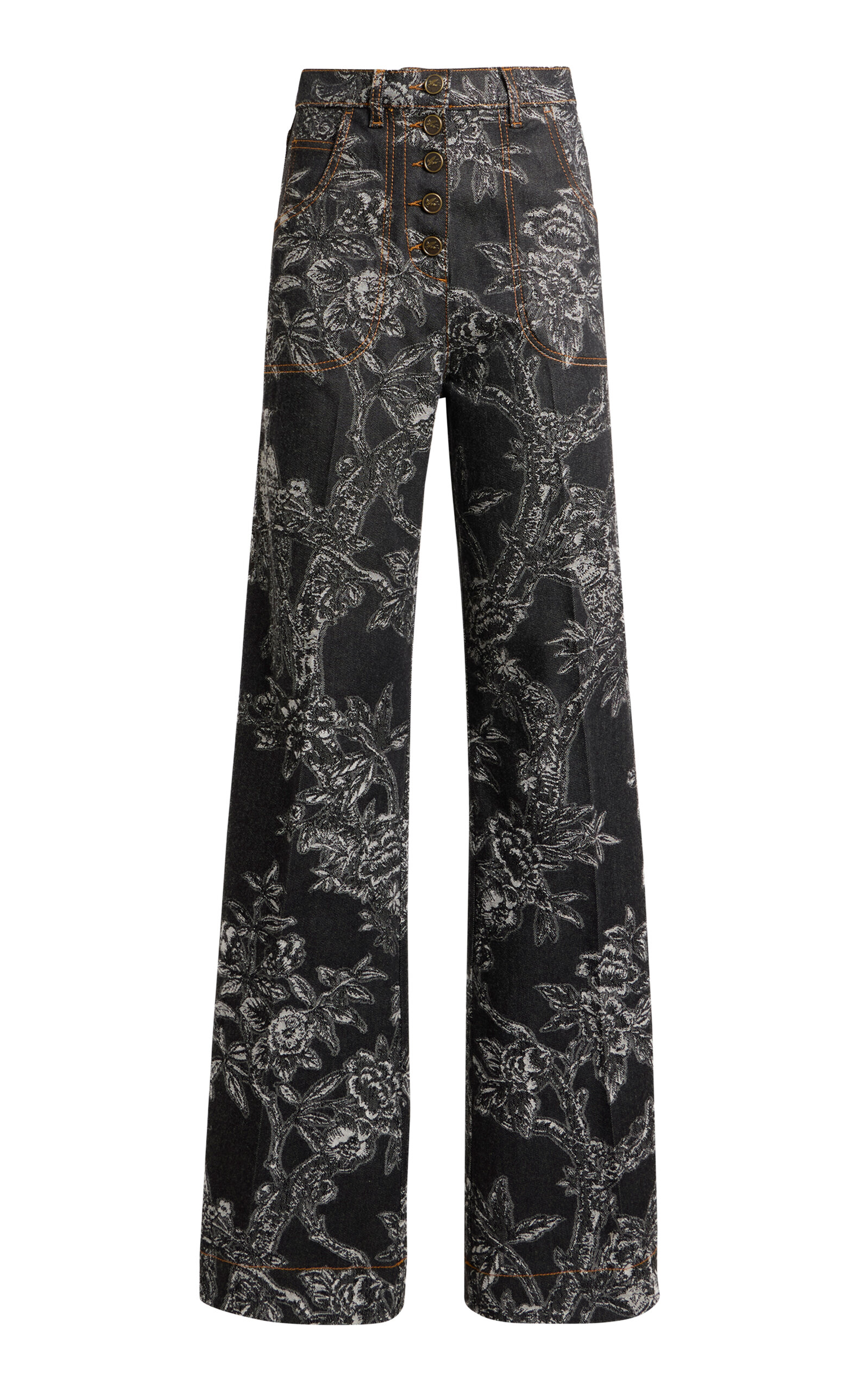 Etro Patterned Stretch-denim Flared Jeans In Black