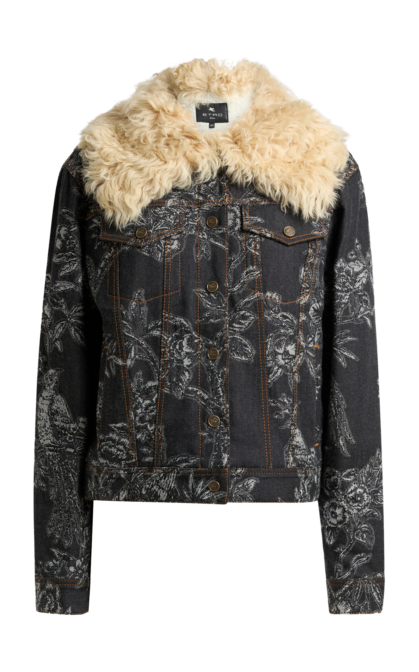 Etro Patterned Stretch-denim Jacket In Black