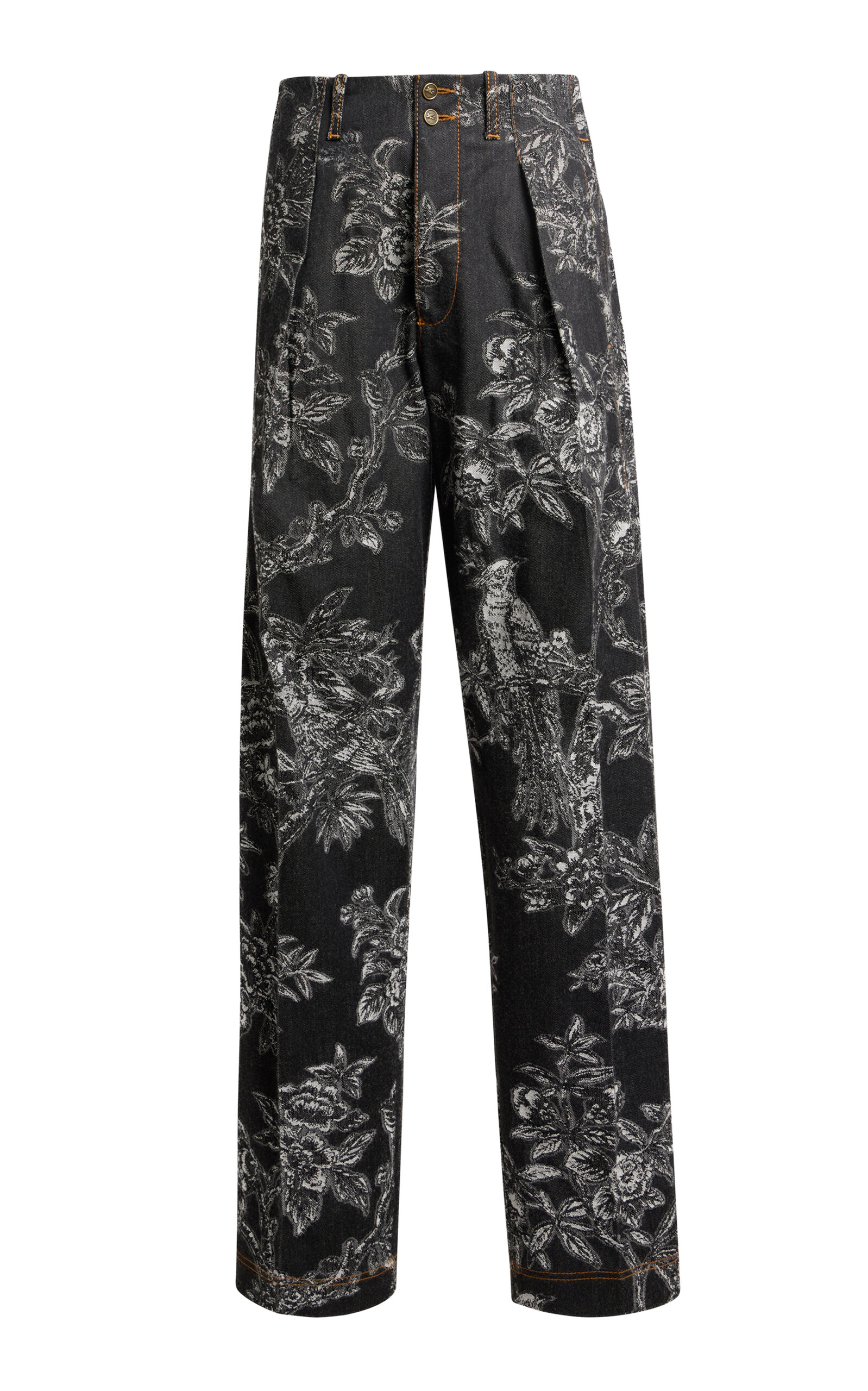 Etro Patterned Stretch-denim Straight-leg Jeans In Black