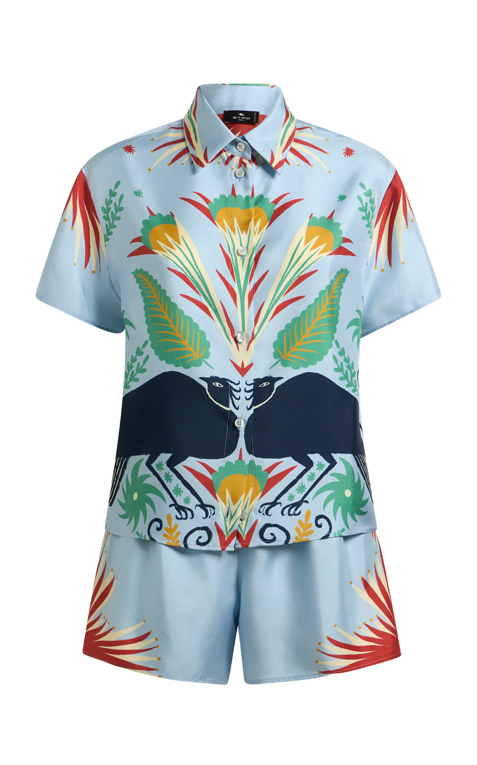 Etro Printed Silk Shorts Set In Blue