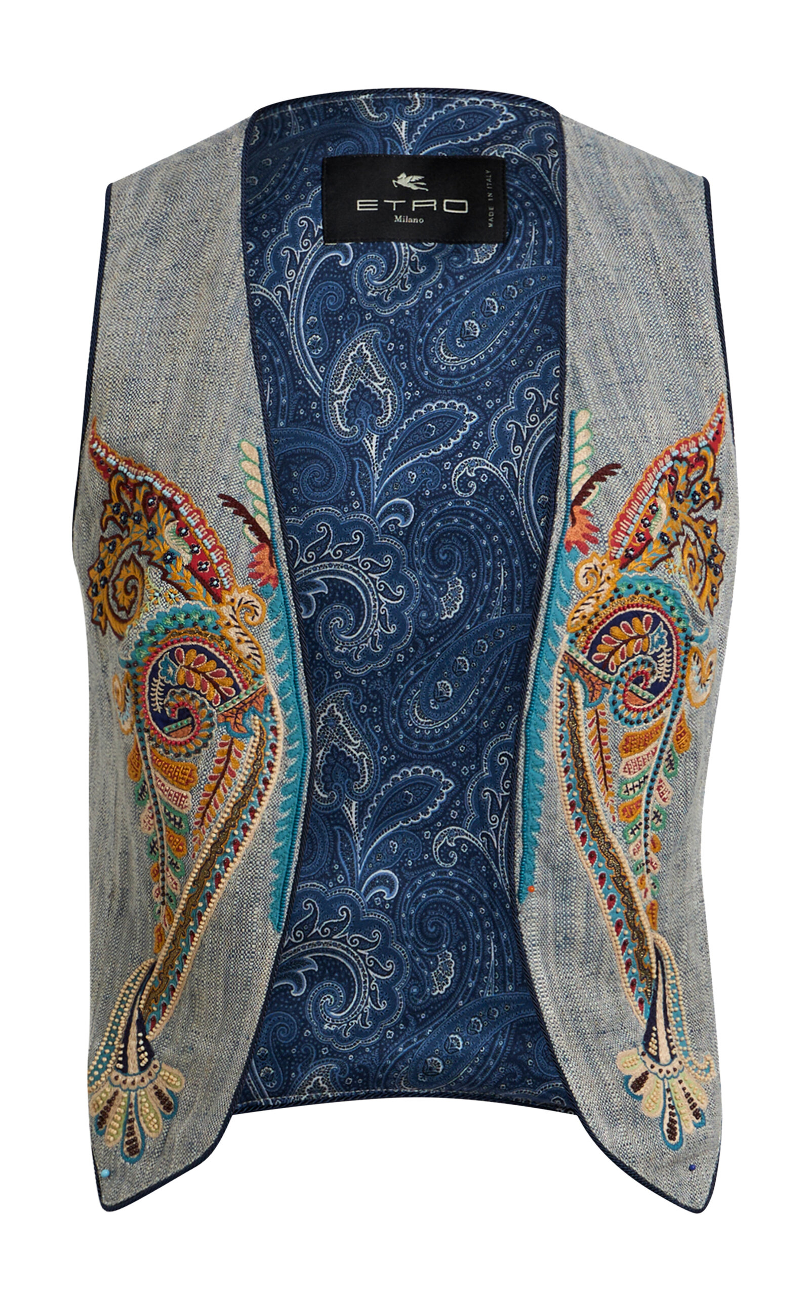 Etro Printed Linen-blend Vest In Blue