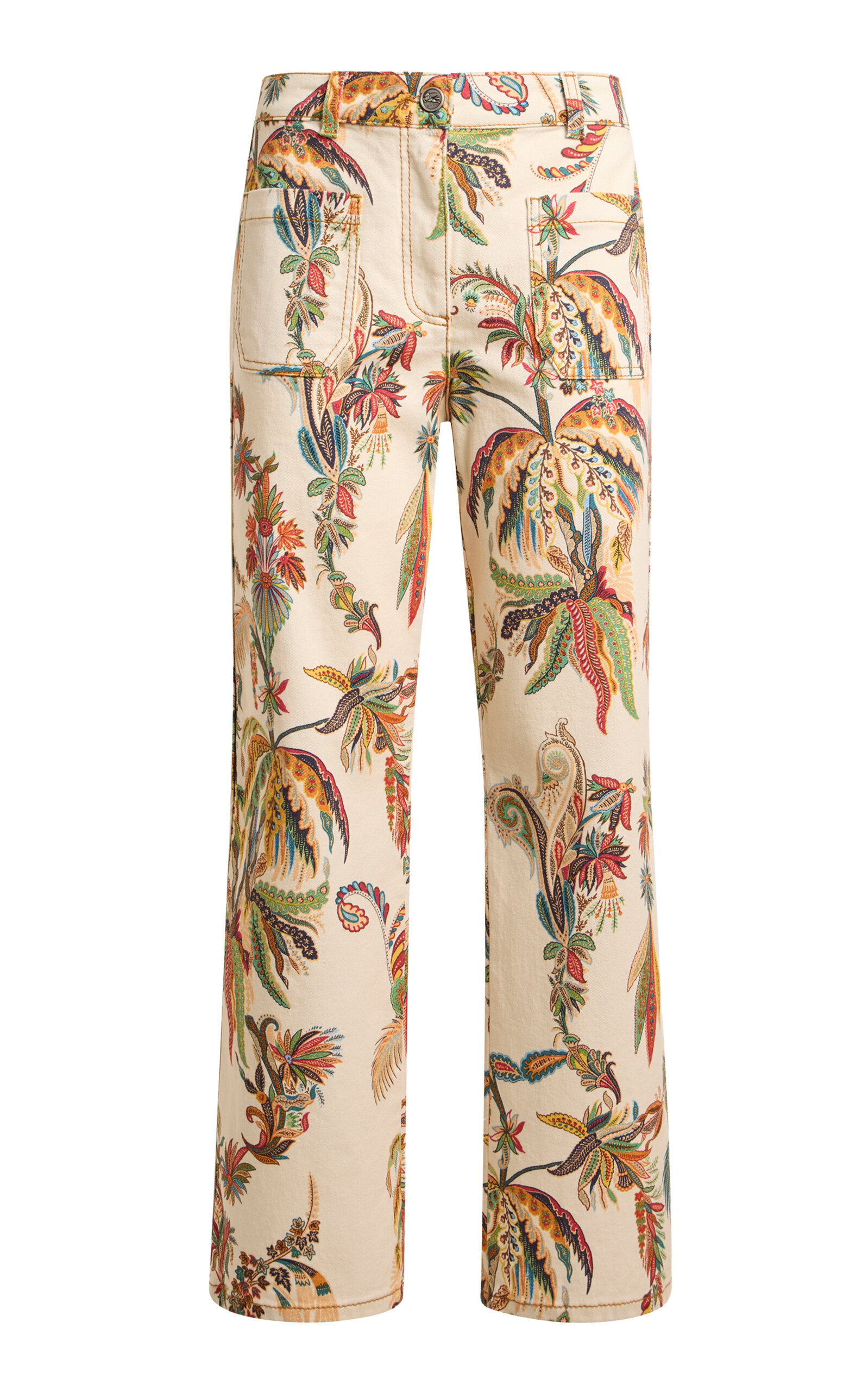 Etro Cropped Patterned Denim Wide-leg Jeans In Multi