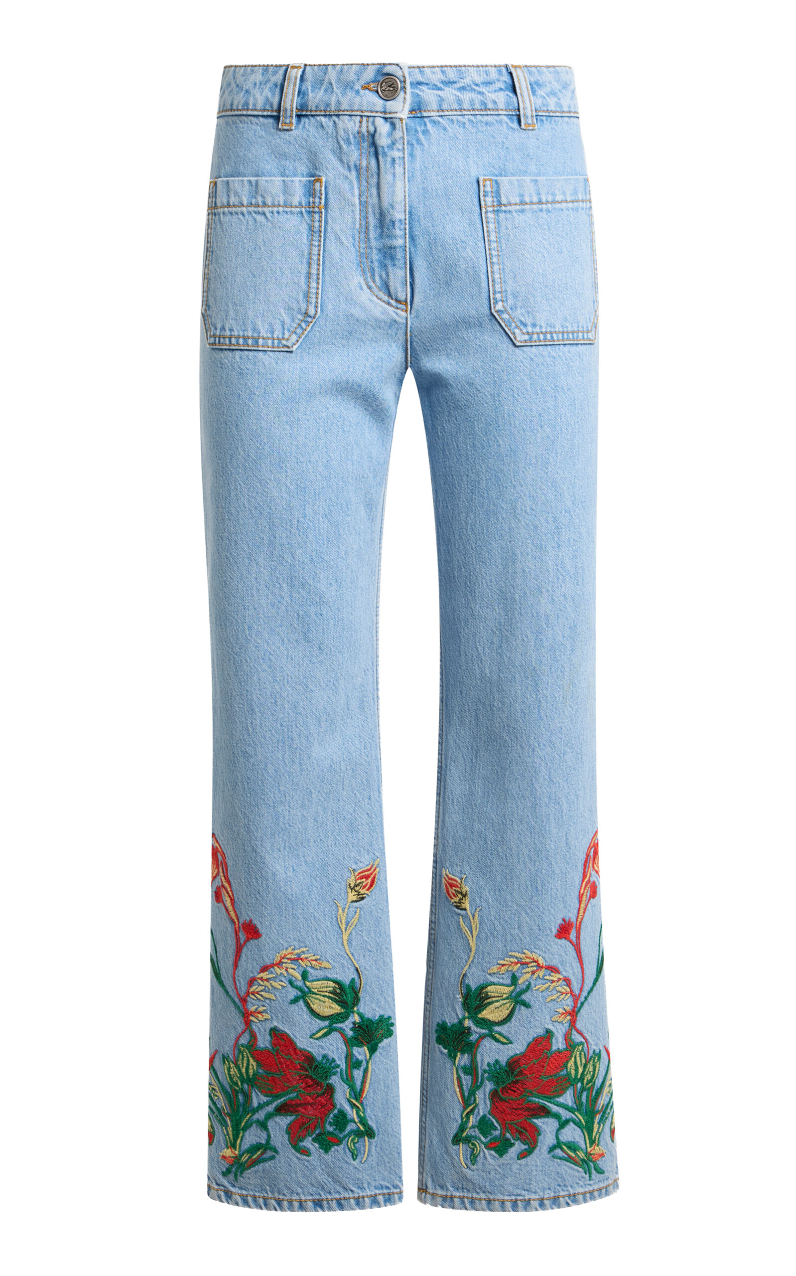 Etro Cropped Floral Denim Wide-leg Jeans In Blue