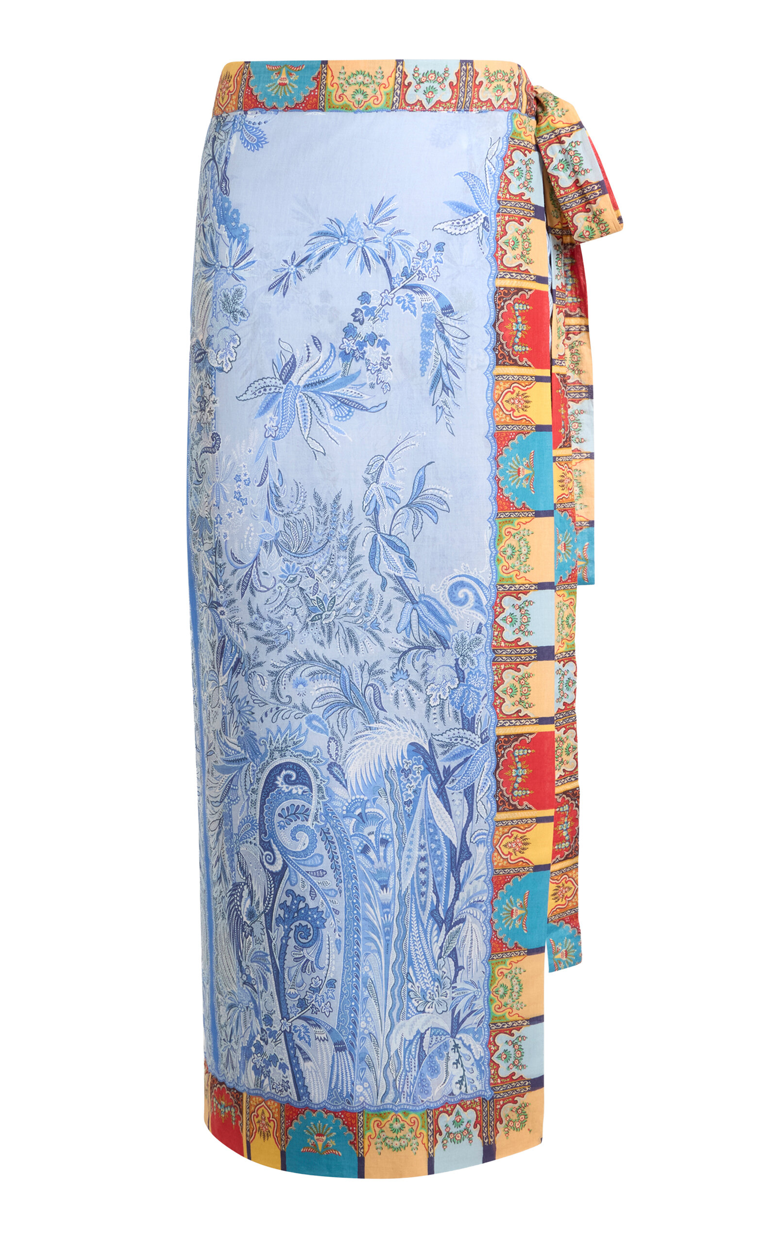 Etro Printed Wrap-front Cotton Midi Skirt In Blue