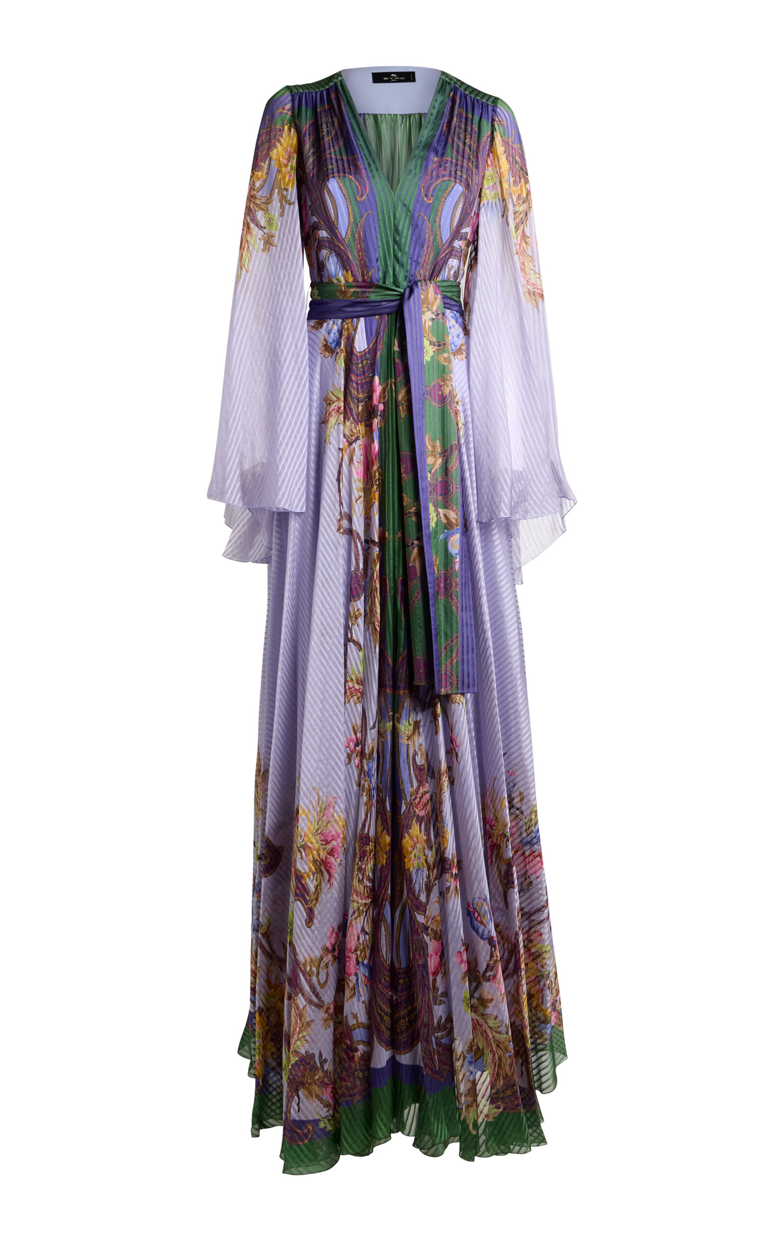Etro Printed Cape-sleeve Silk Gown In Purple