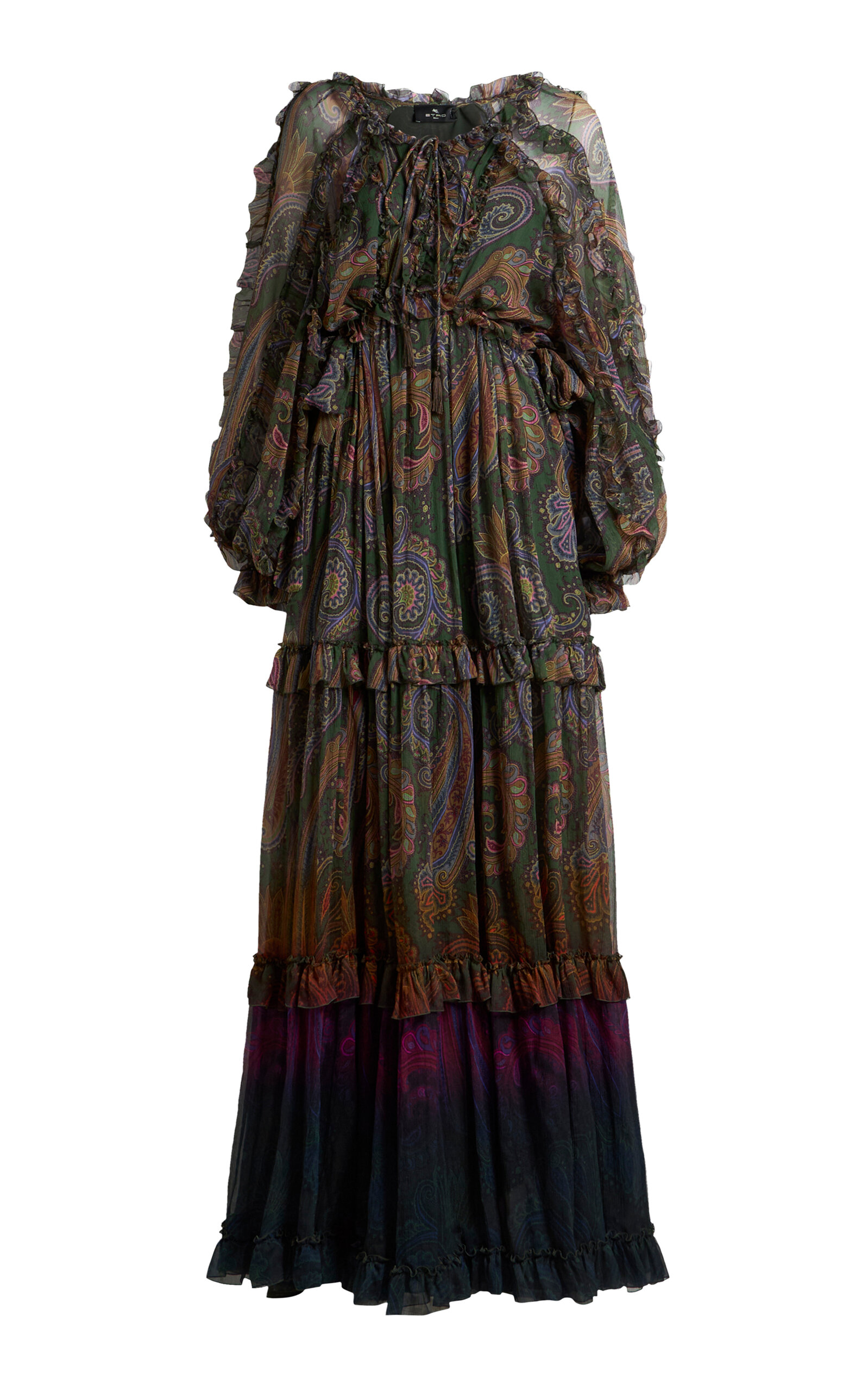 Etro Ruffled Silk Maxi Dress In Green