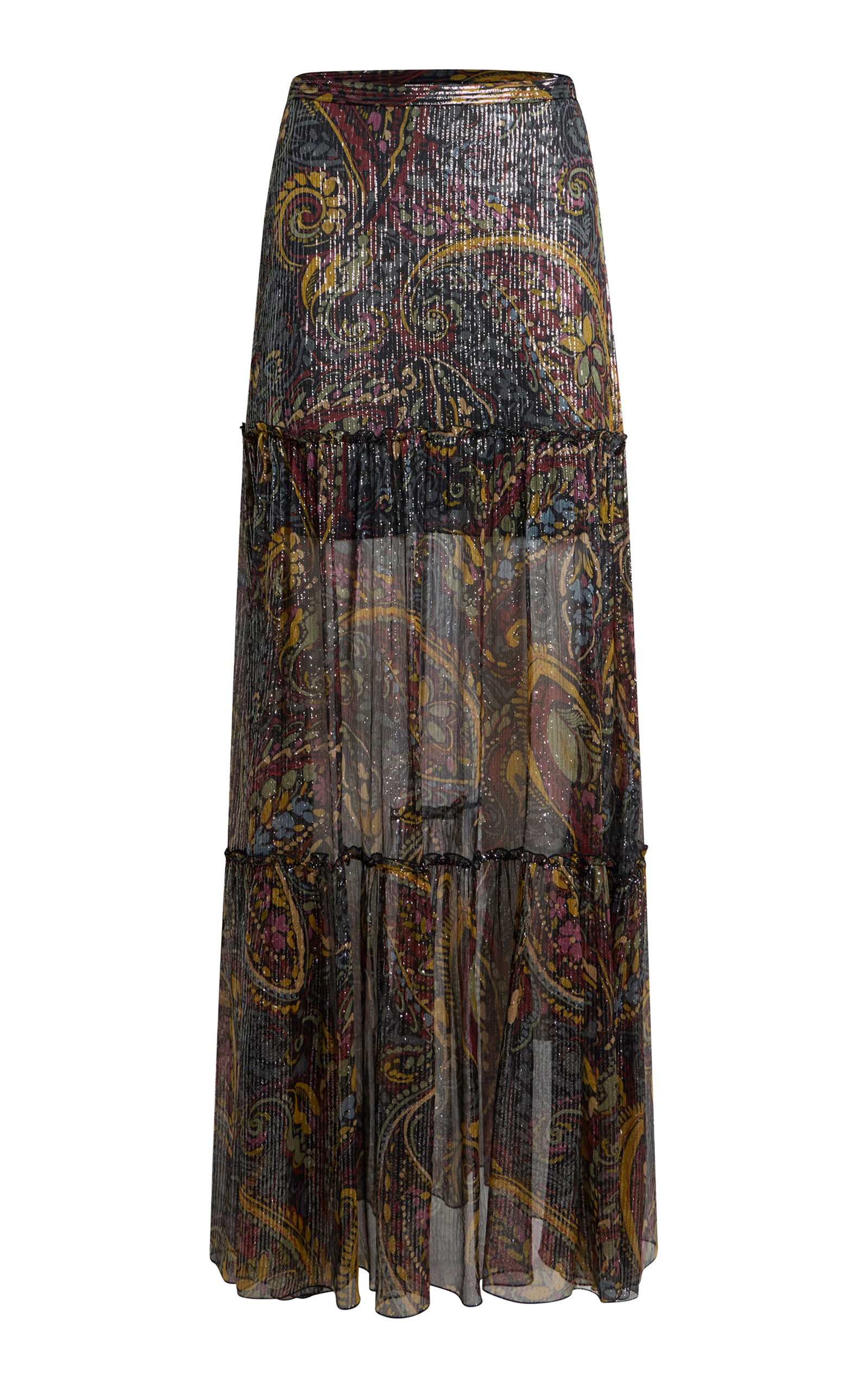 Etro Printed Metallic Silk Maxi Skirt In Multi