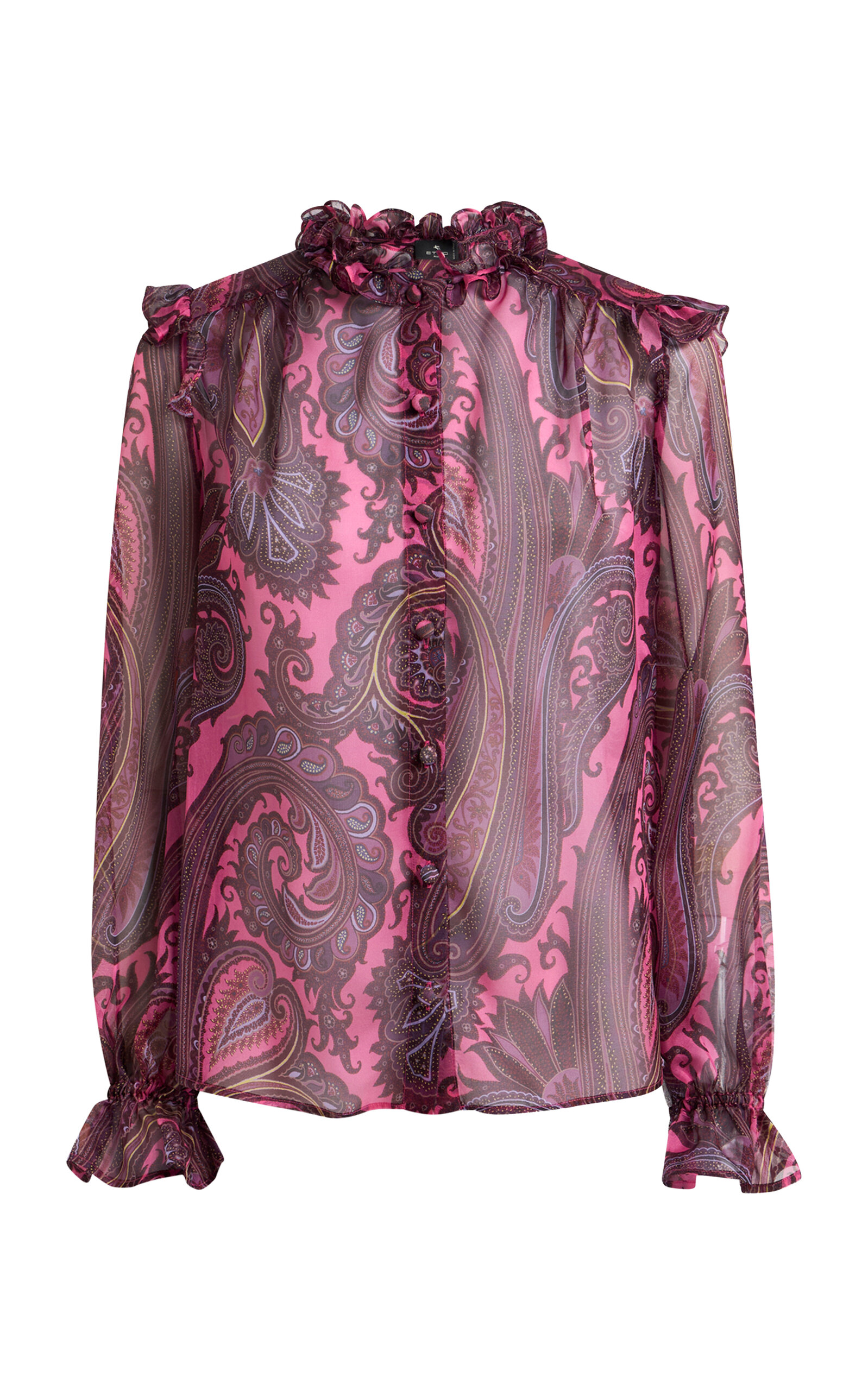 Etro Ruffled Paisley Silk Blouse In Purple
