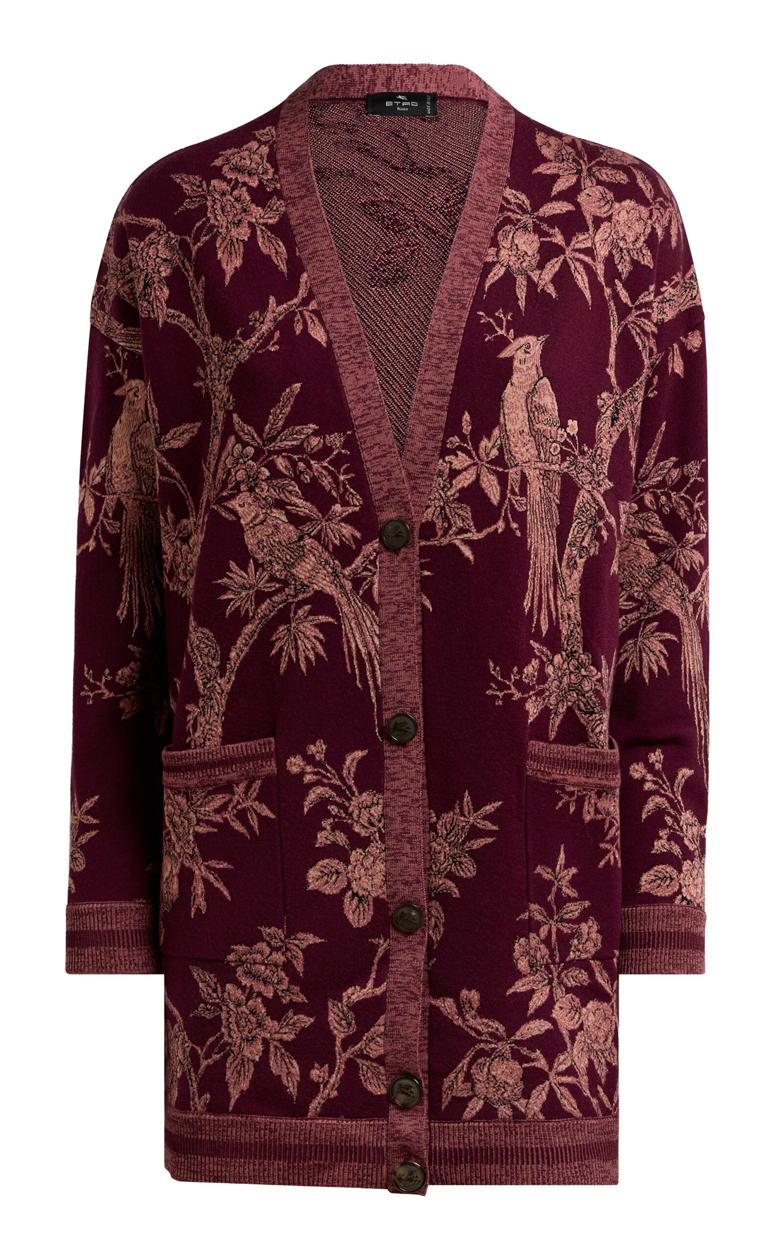 Etro Patterned Wool-blend Cardigan In Burgundy