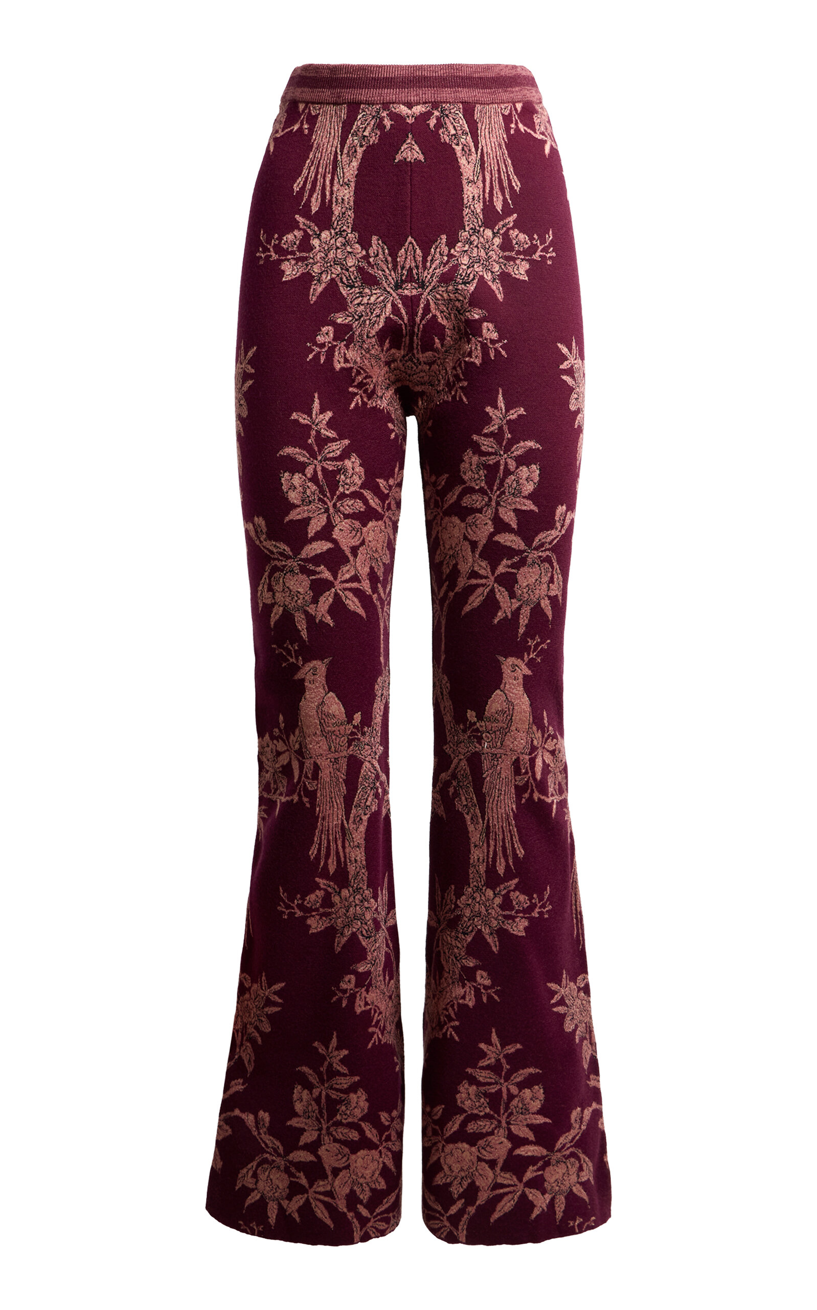 Etro Patterned Wool-blend Flared Pants In Burgundy