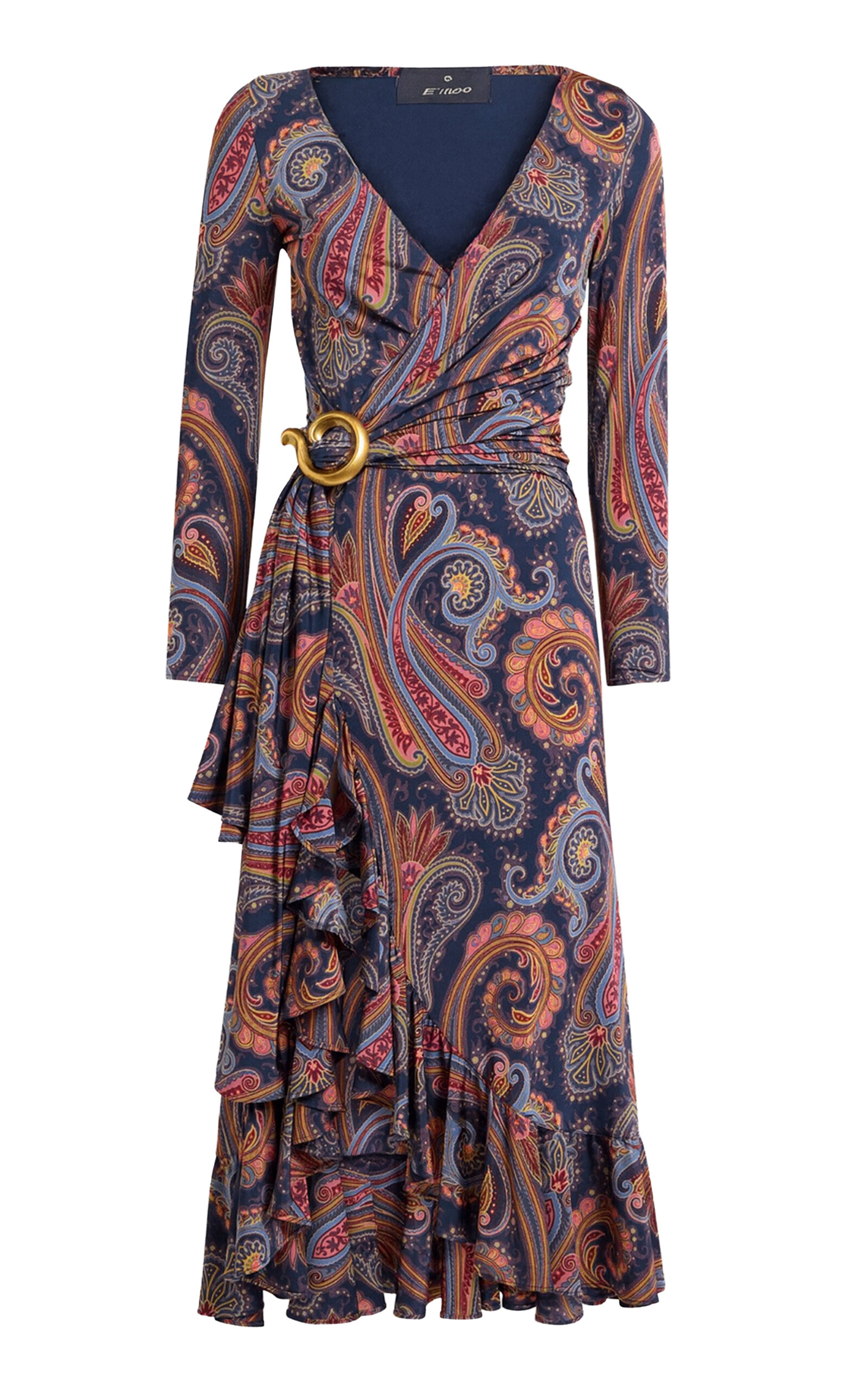 Etro Wrap-front Midi Dress In Multi
