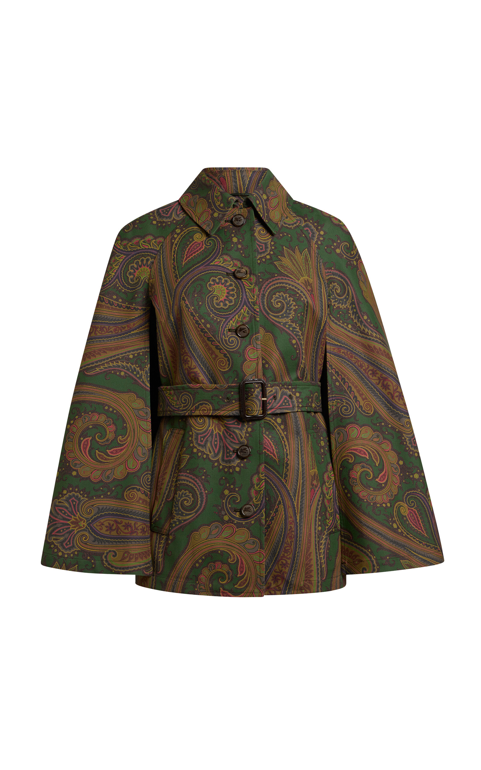 Etro Patterned Cotton-blend Cape In Green
