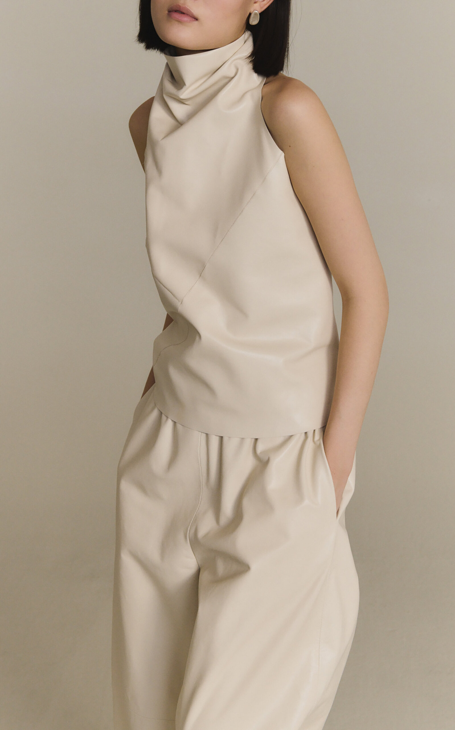 Cortana Tulip Halter Neck Leather Top