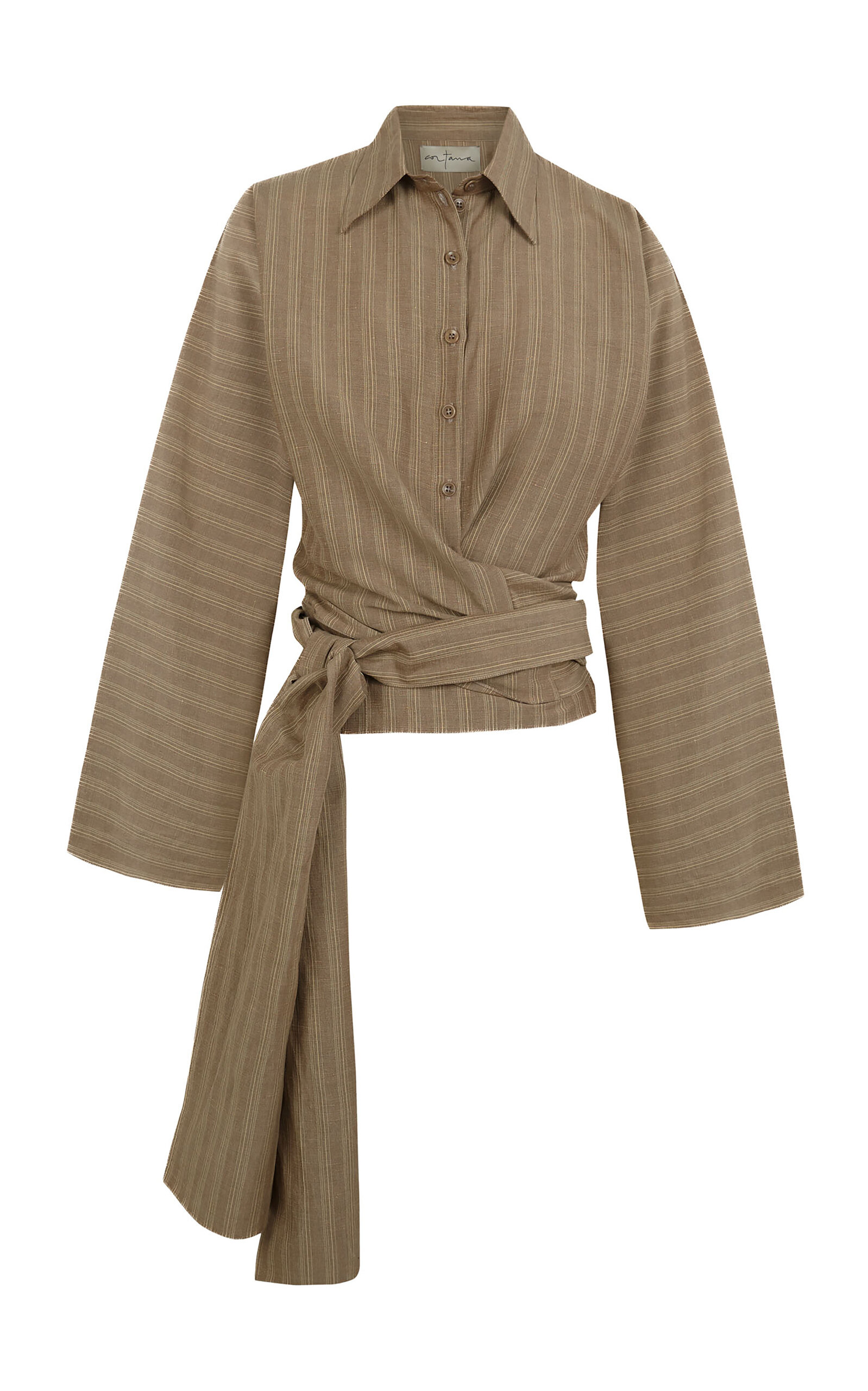 Cortana Edith Wrap-Front Linen-Blend Top