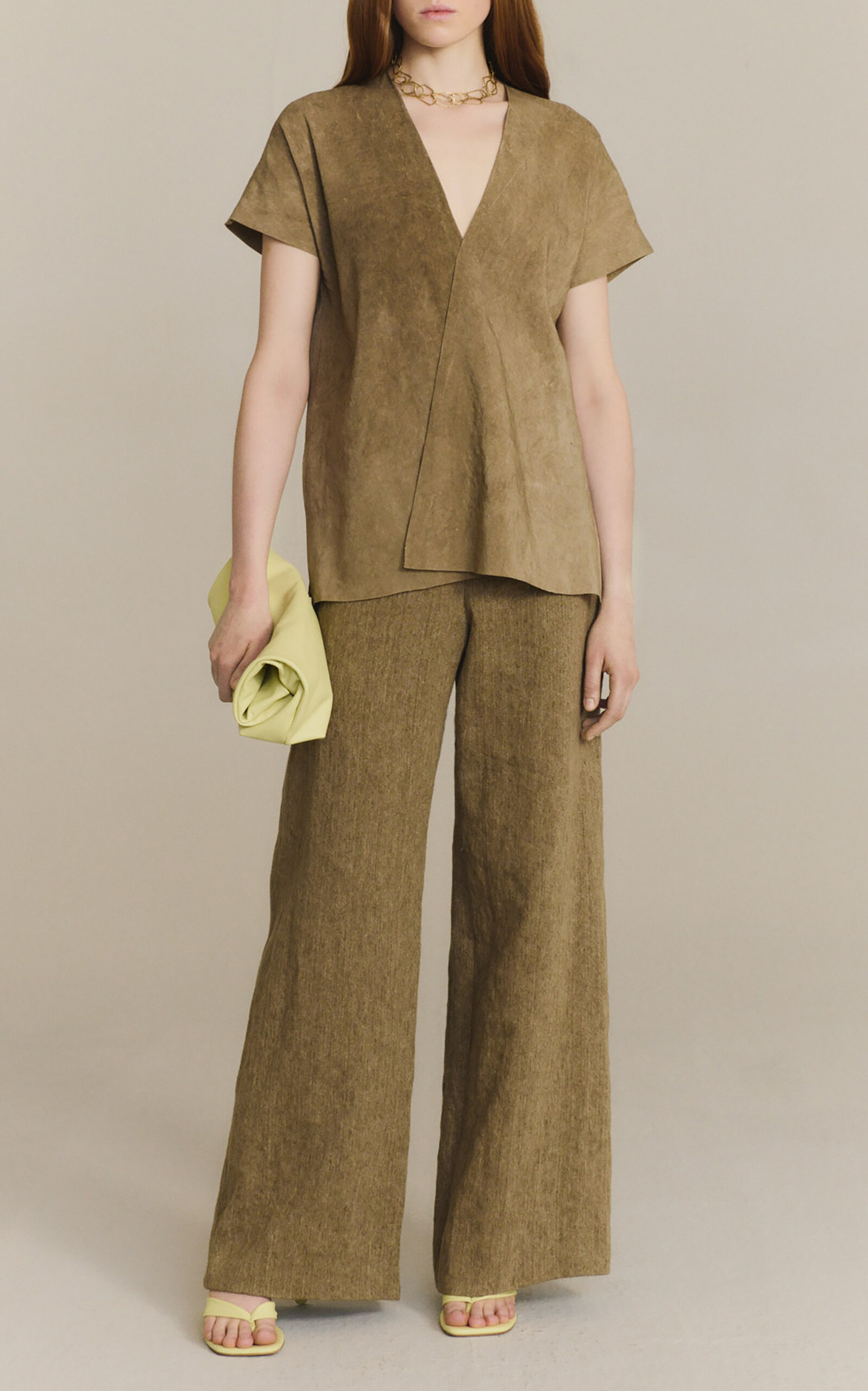 Cortana Tourmaline High-Rise Linen Wide-Leg Pants