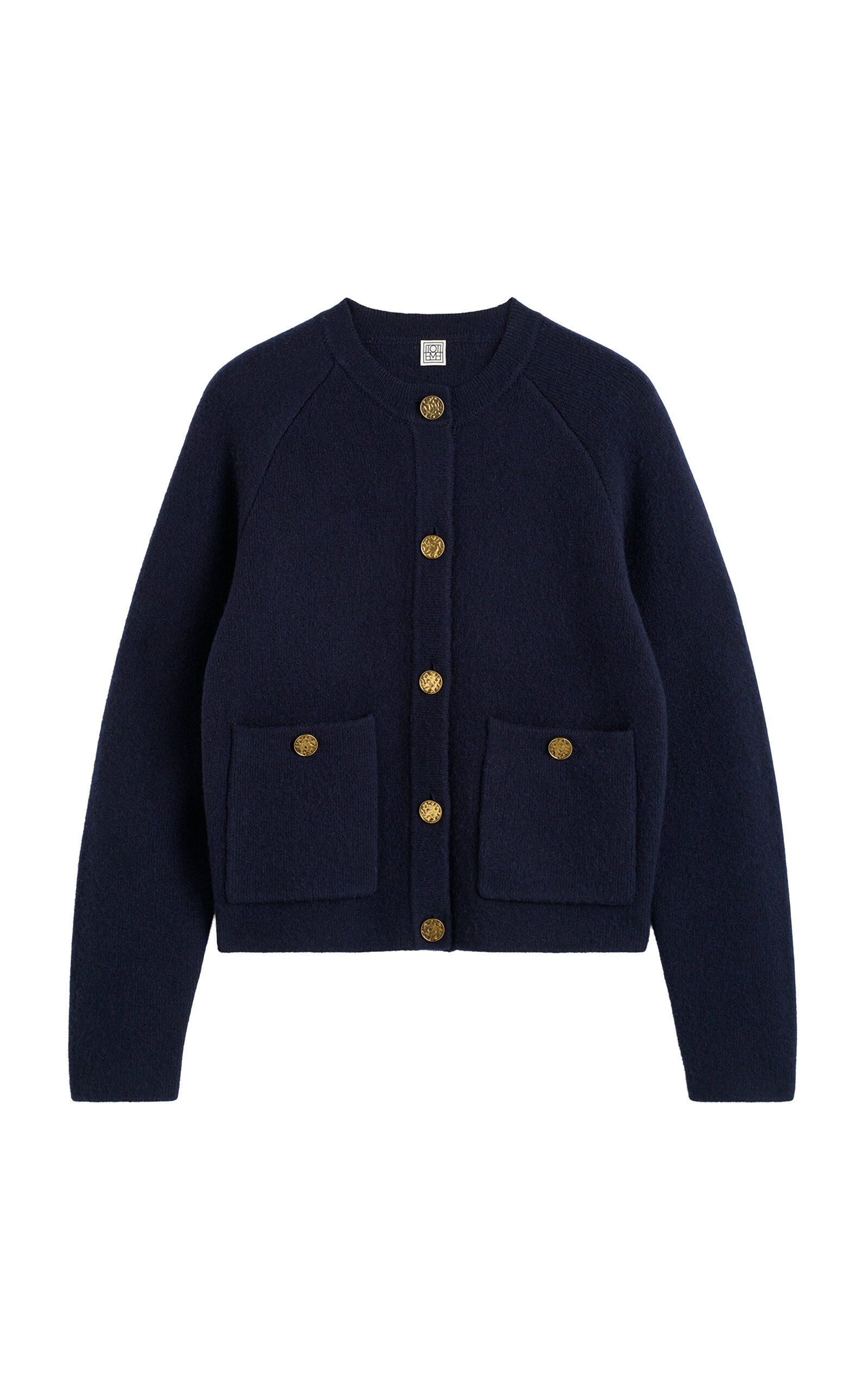 Toteme Hammered-Button Cashmere-Wool Cardigan