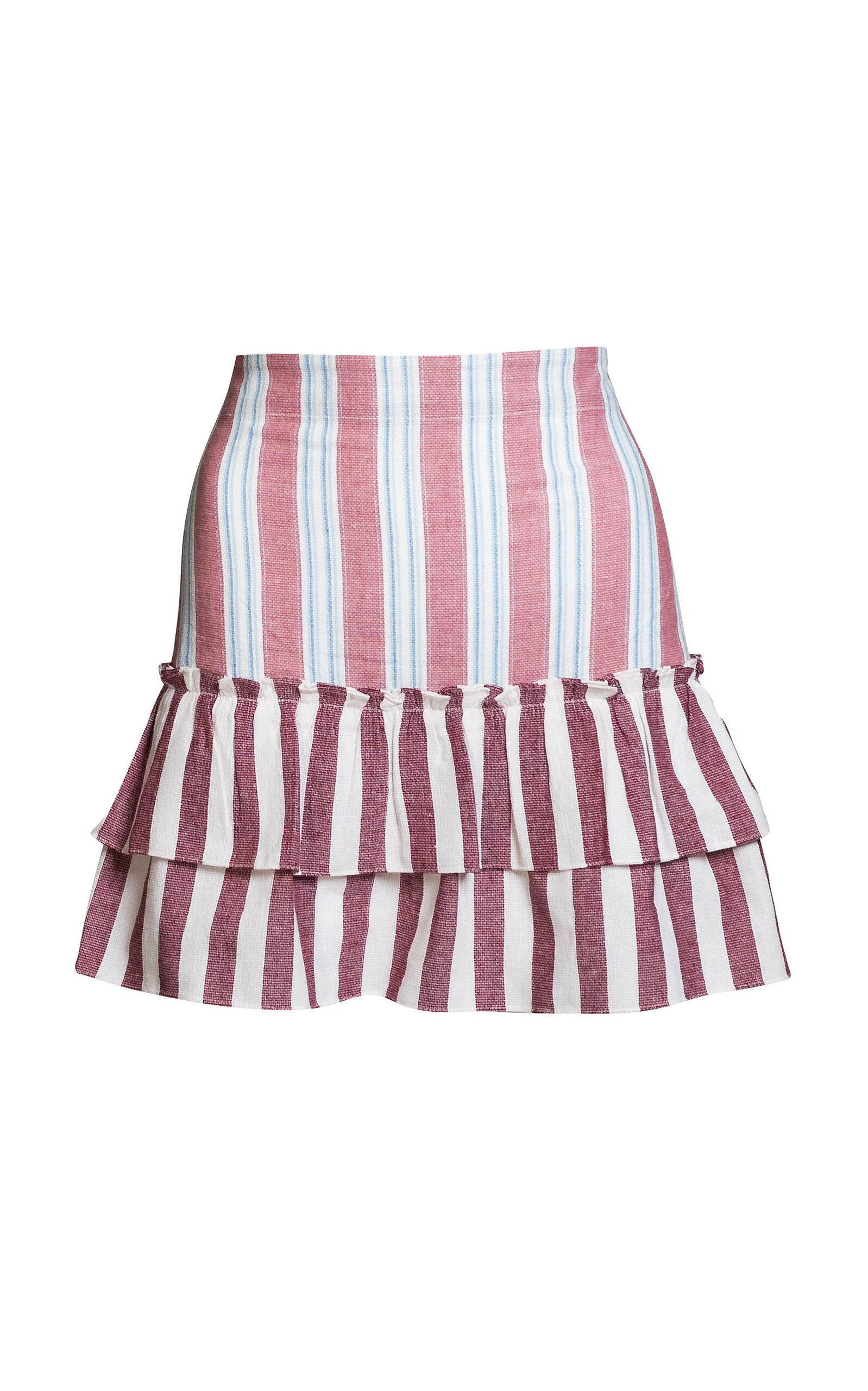 Coniglio Palm Beach Cinch-Back Striped Cotton Mini Skirt