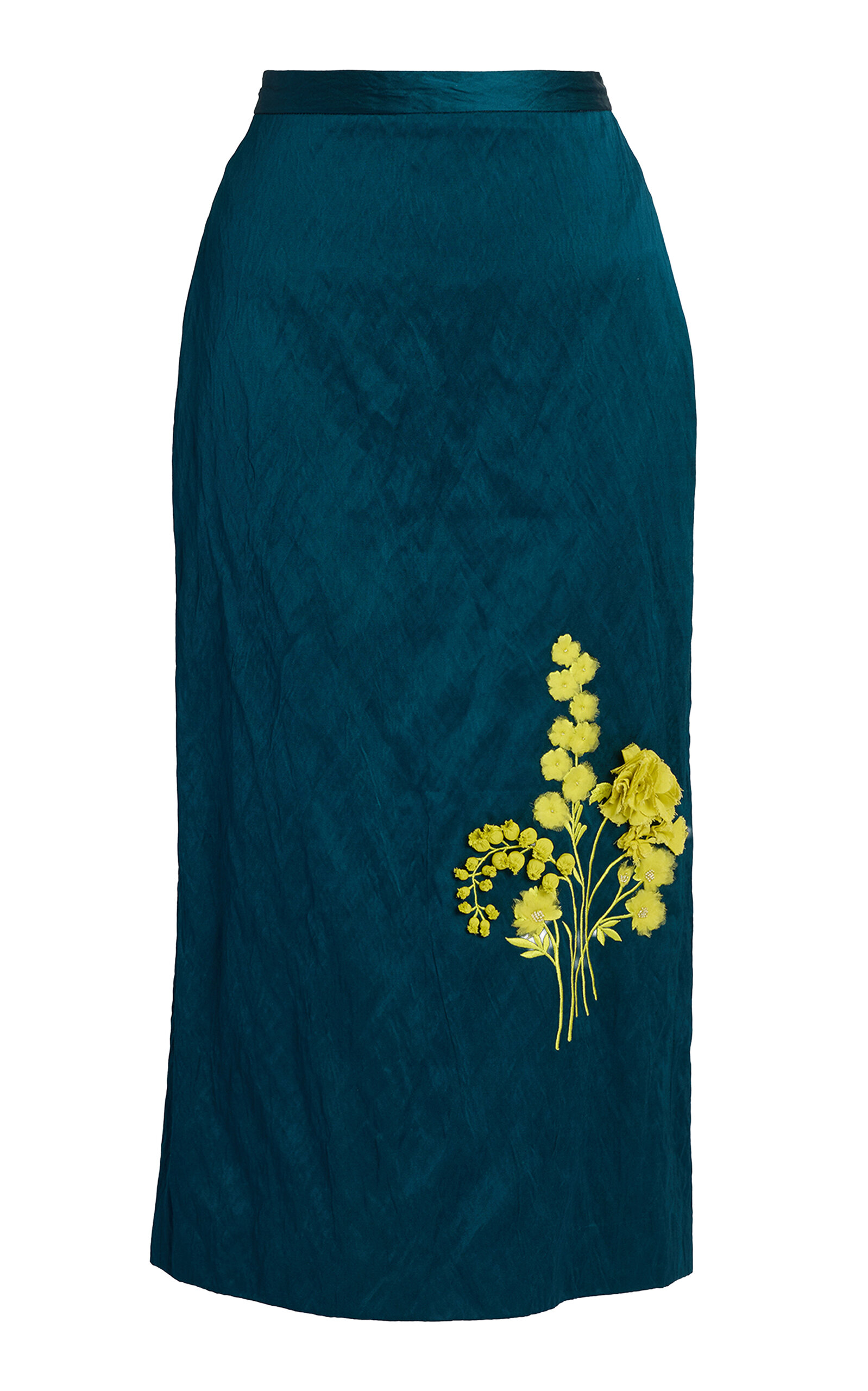 Erdem Embroidered Textured Satin Midi Pencil Skirt