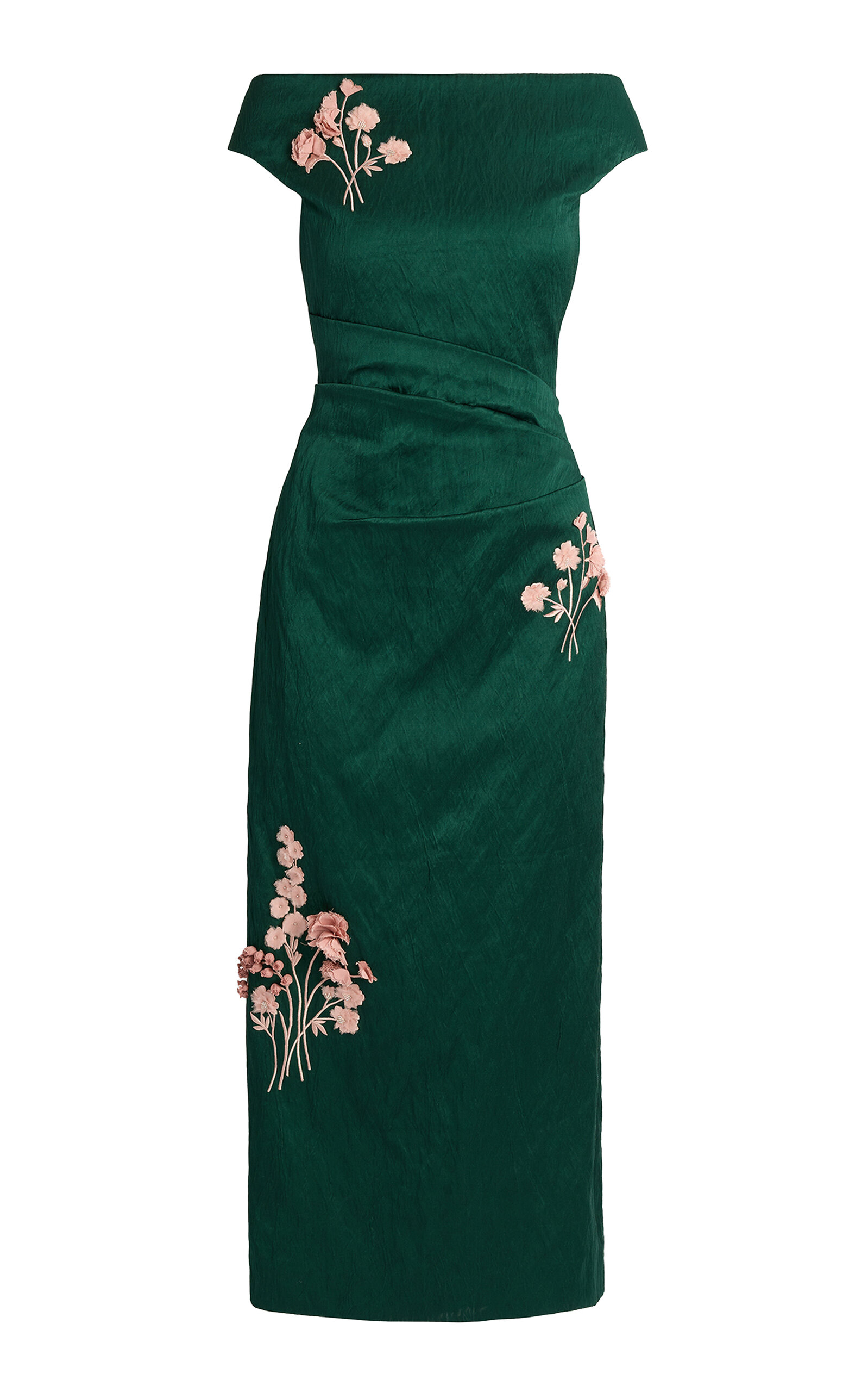 Erdem Embroidered Textured Satin Midi Pencil Dress