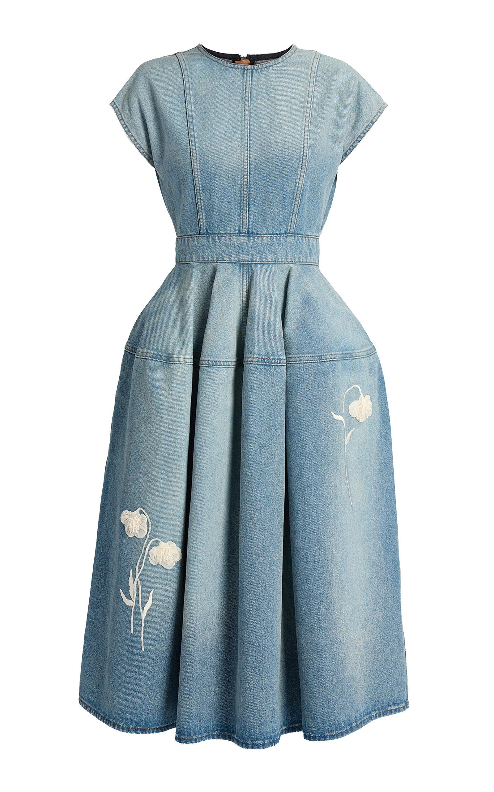 Erdem Embroidered Denim Midi Dress