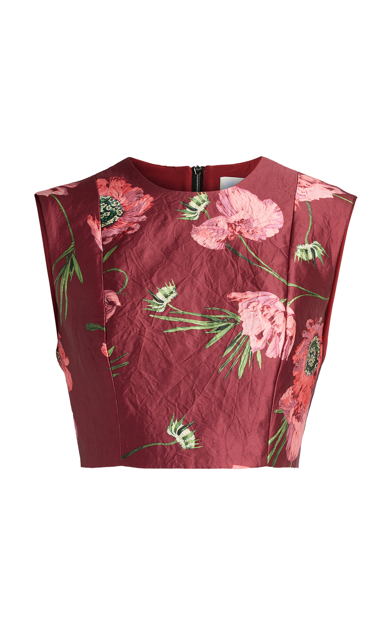 Erdem Floral Textured Satin Crop Top