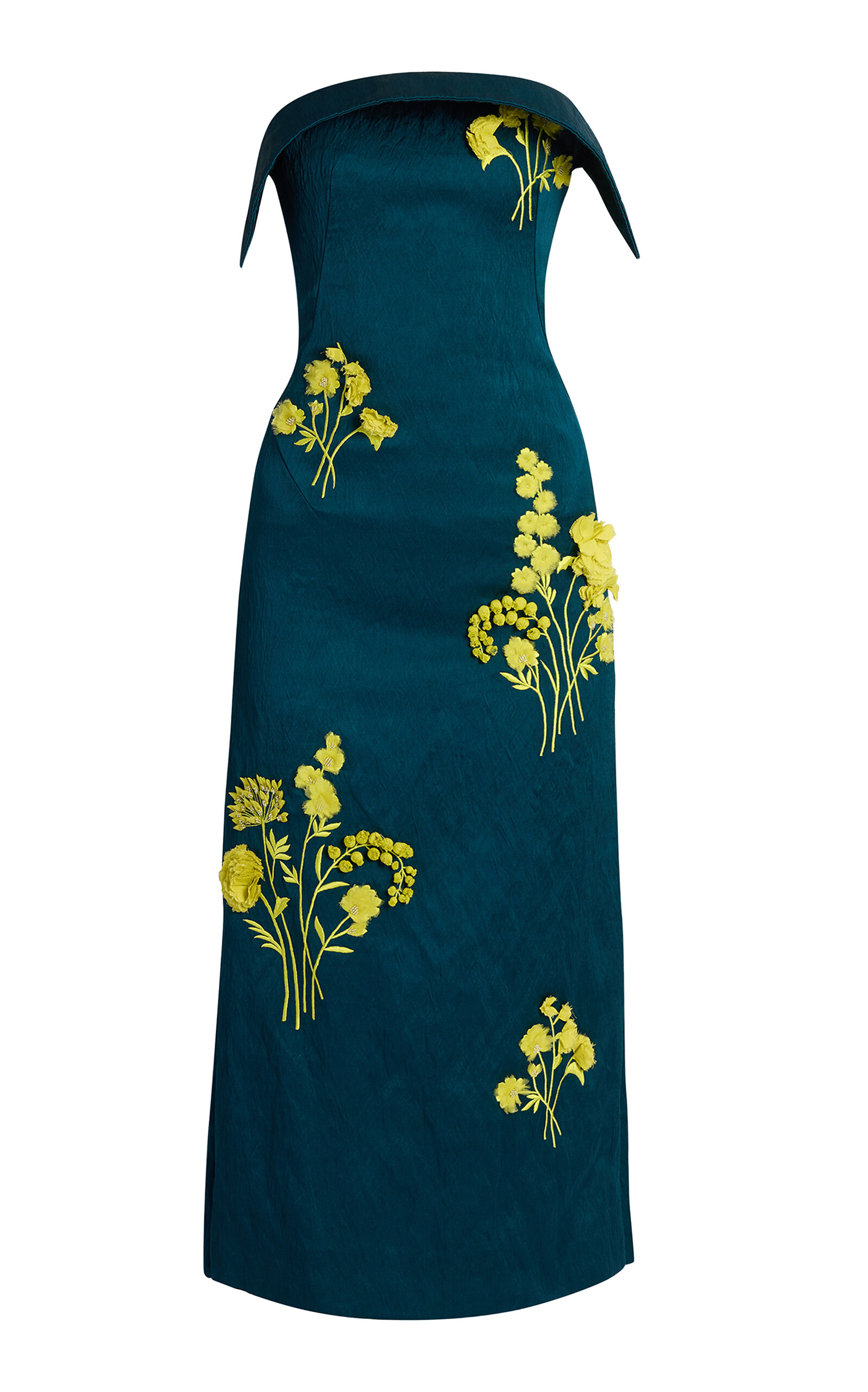 Erdem Embroidered Textured Satin Midi Pencil Dress