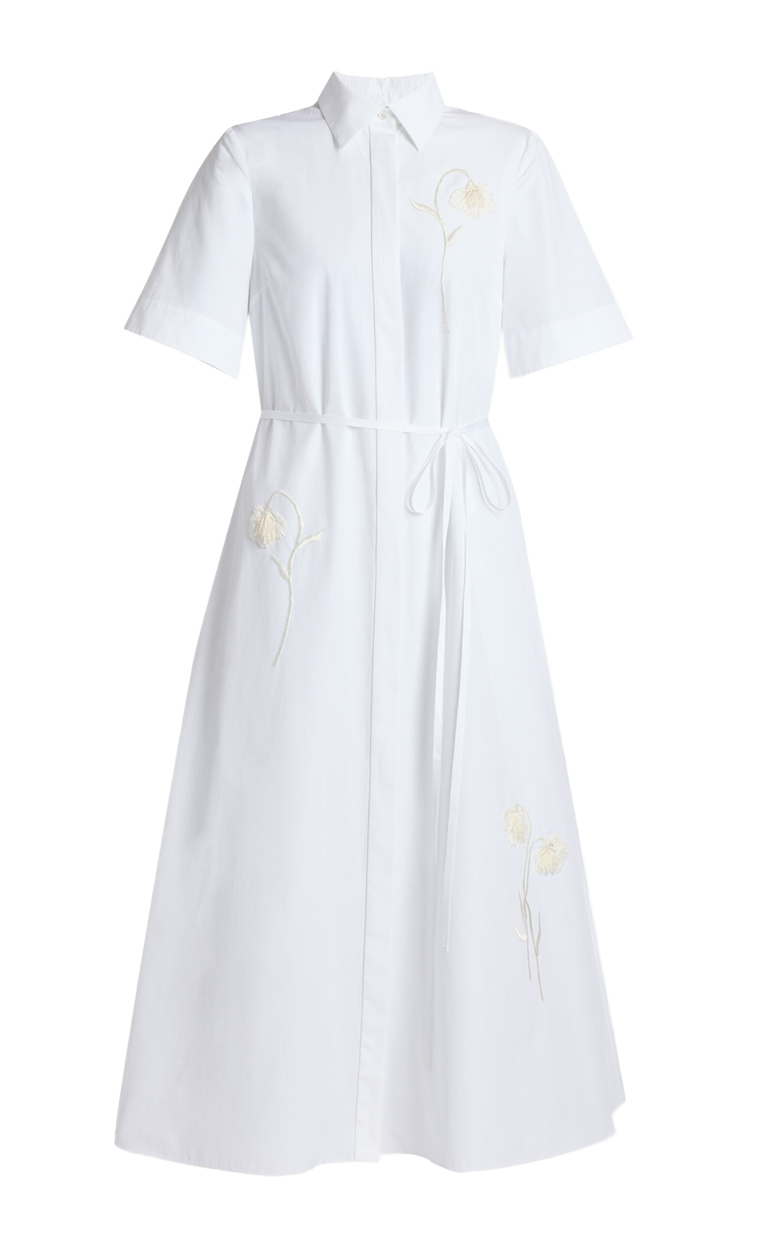 Erdem Embroidered Organic Cotton Poplin Midi Shirt Dress