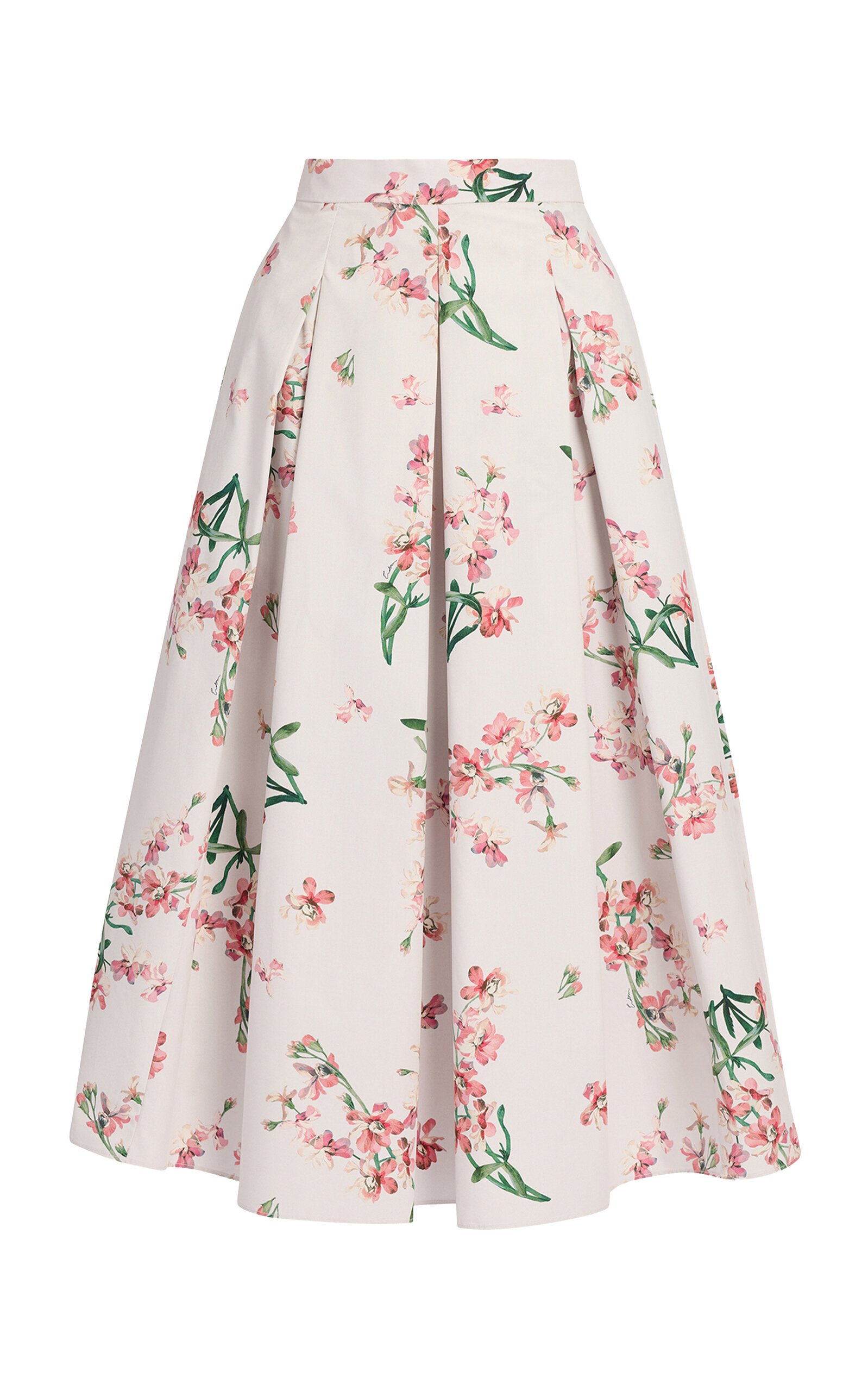 Erdem Pleated Floral Organic Cotton Midi Skirt