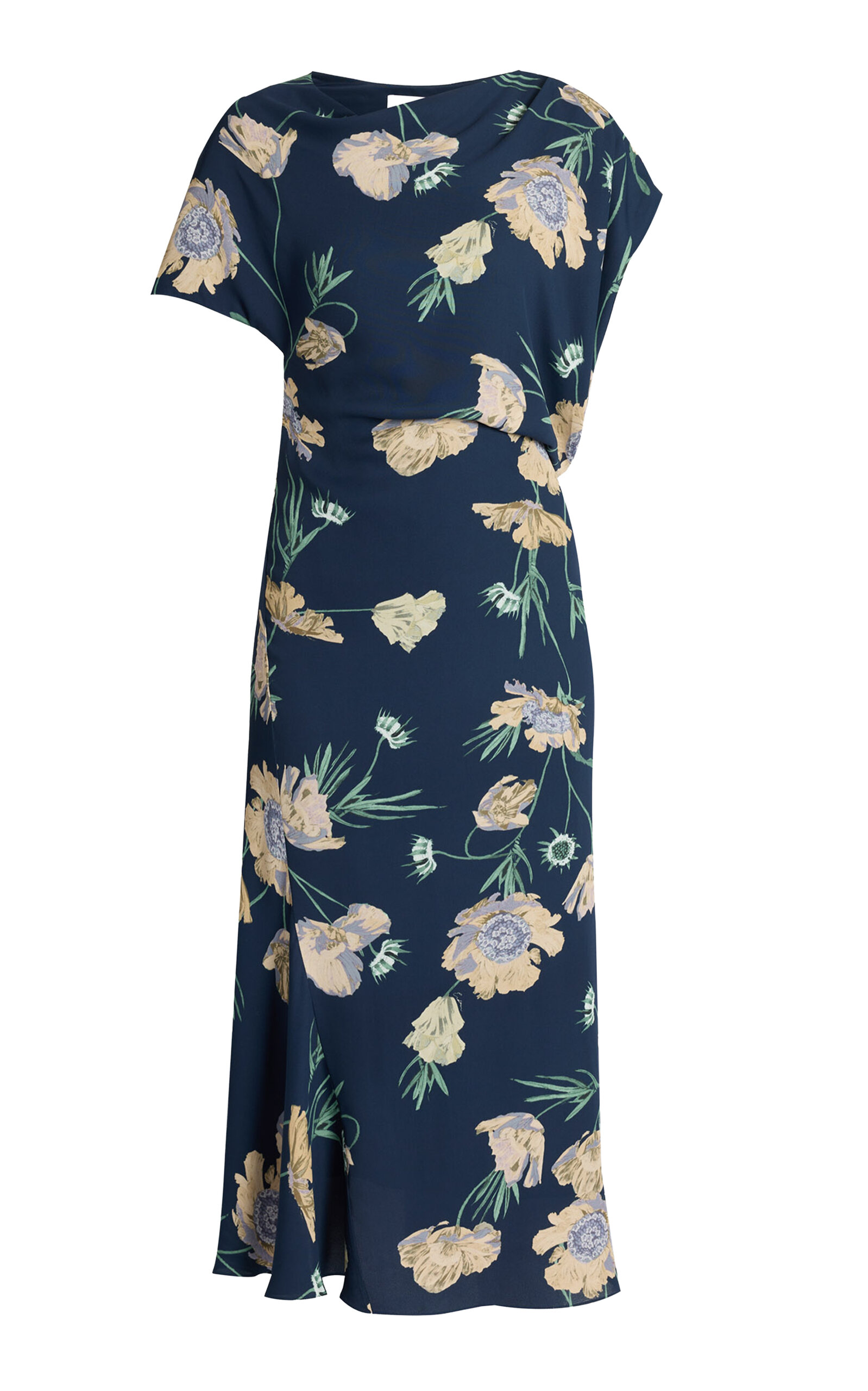 Erdem Asymmetric Floral Crepe Midi Dress