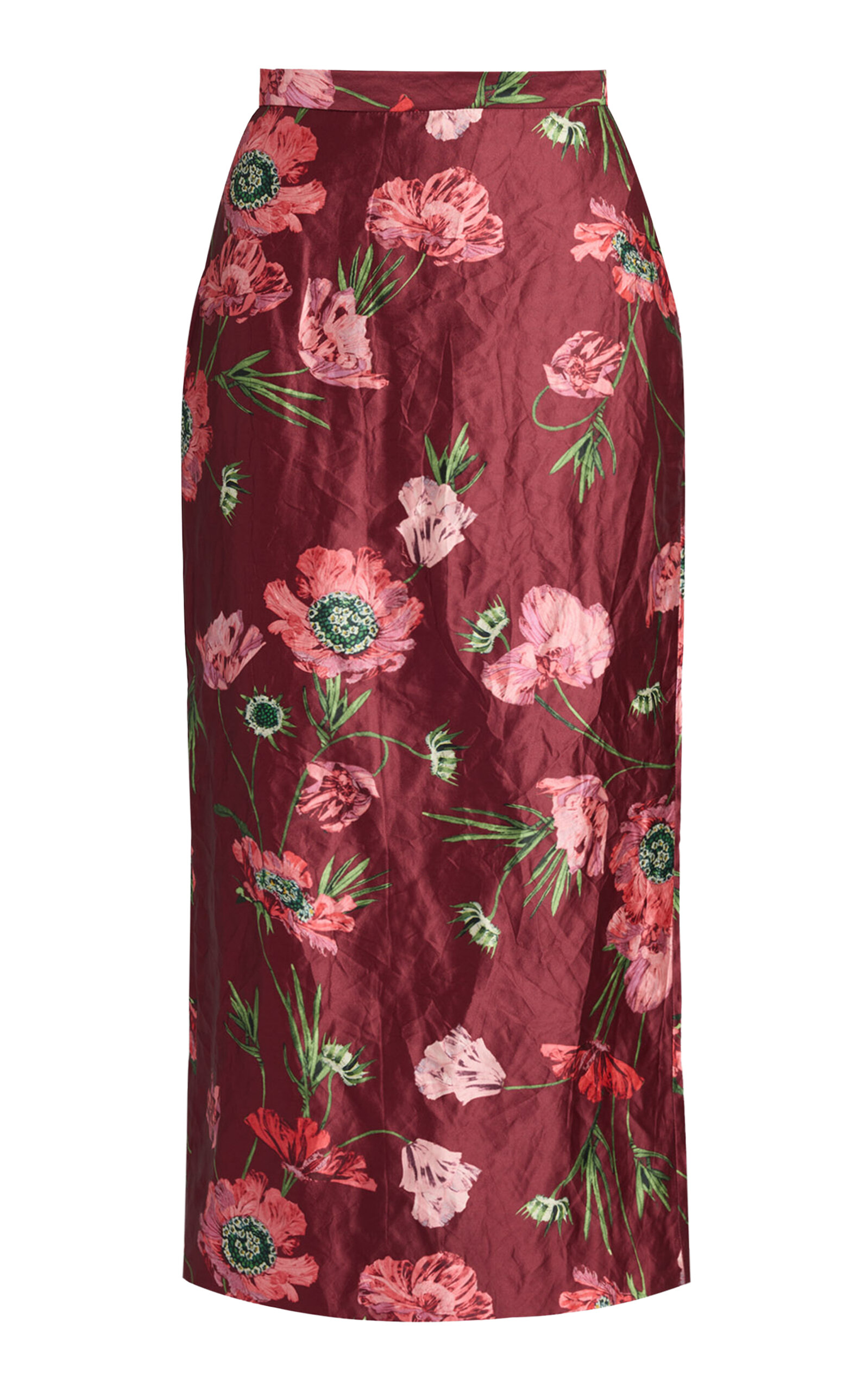 Erdem Floral Textured Satin Midi Pencil Skirt