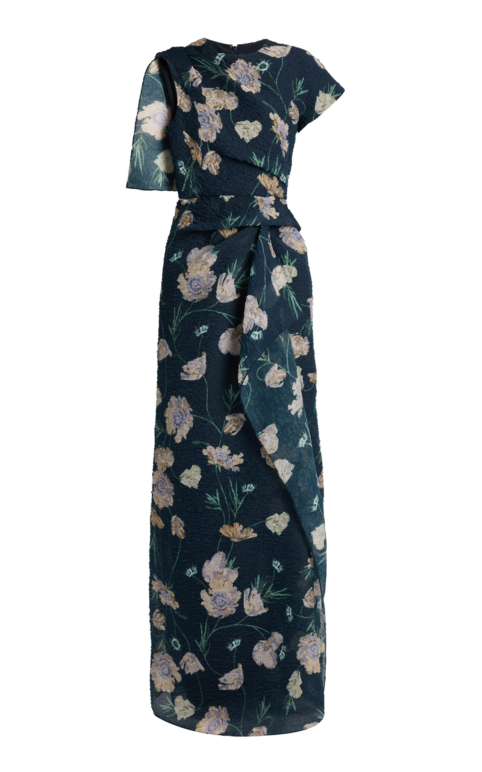 Erdem Asymmetric Floral Organza Cloque Gown