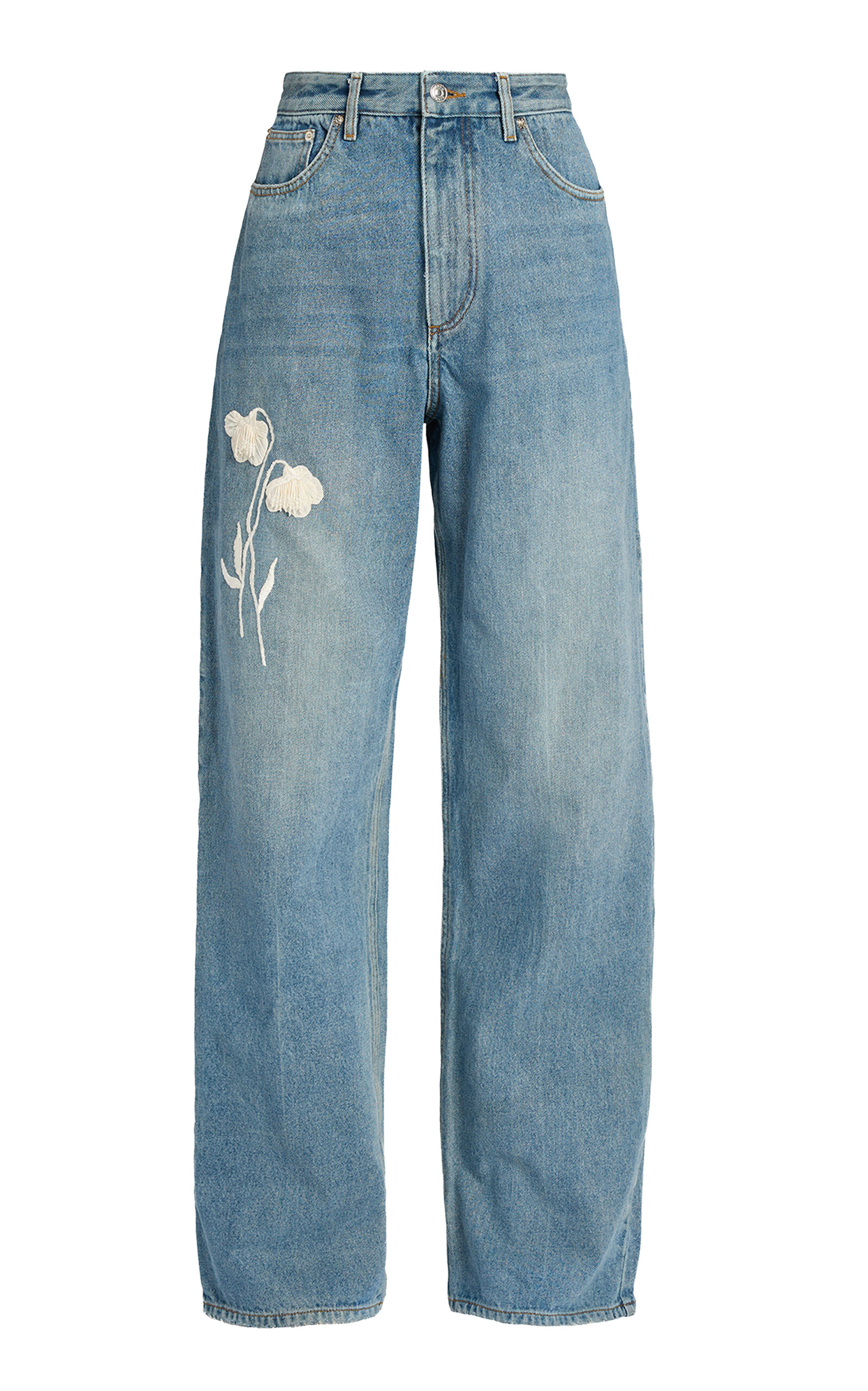 Erdem Embroidered Rigid High-Rise Straight-Leg Jeans